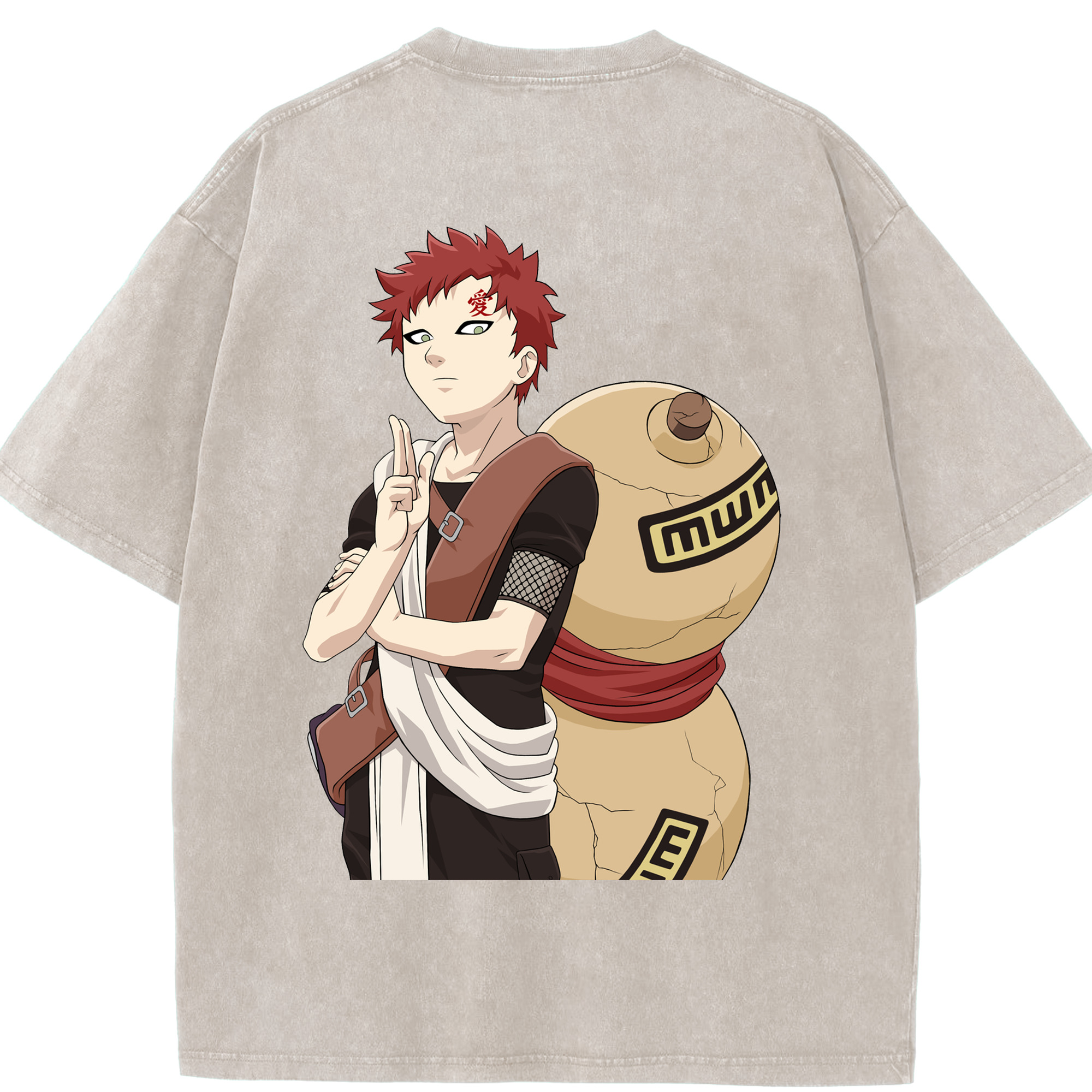 （画像用） NARUTO -ナルト- ガアラ Gaara 綿100% ヴィンテージ風 半袖Tシャツ（背面プリント）