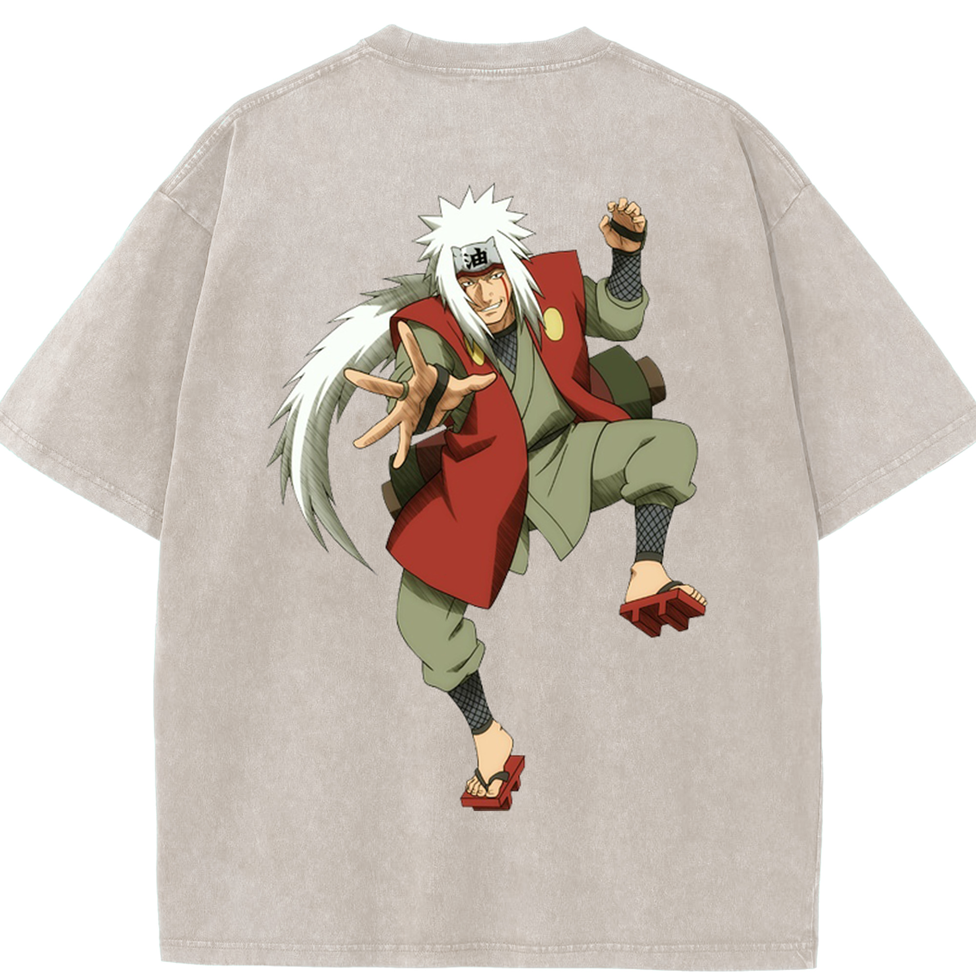 （画像用） NARUTO -ナルト- 自来也（じらいや） Jiraiya 綿100% ヴィンテージ風 半袖Tシャツ（背面プリント）