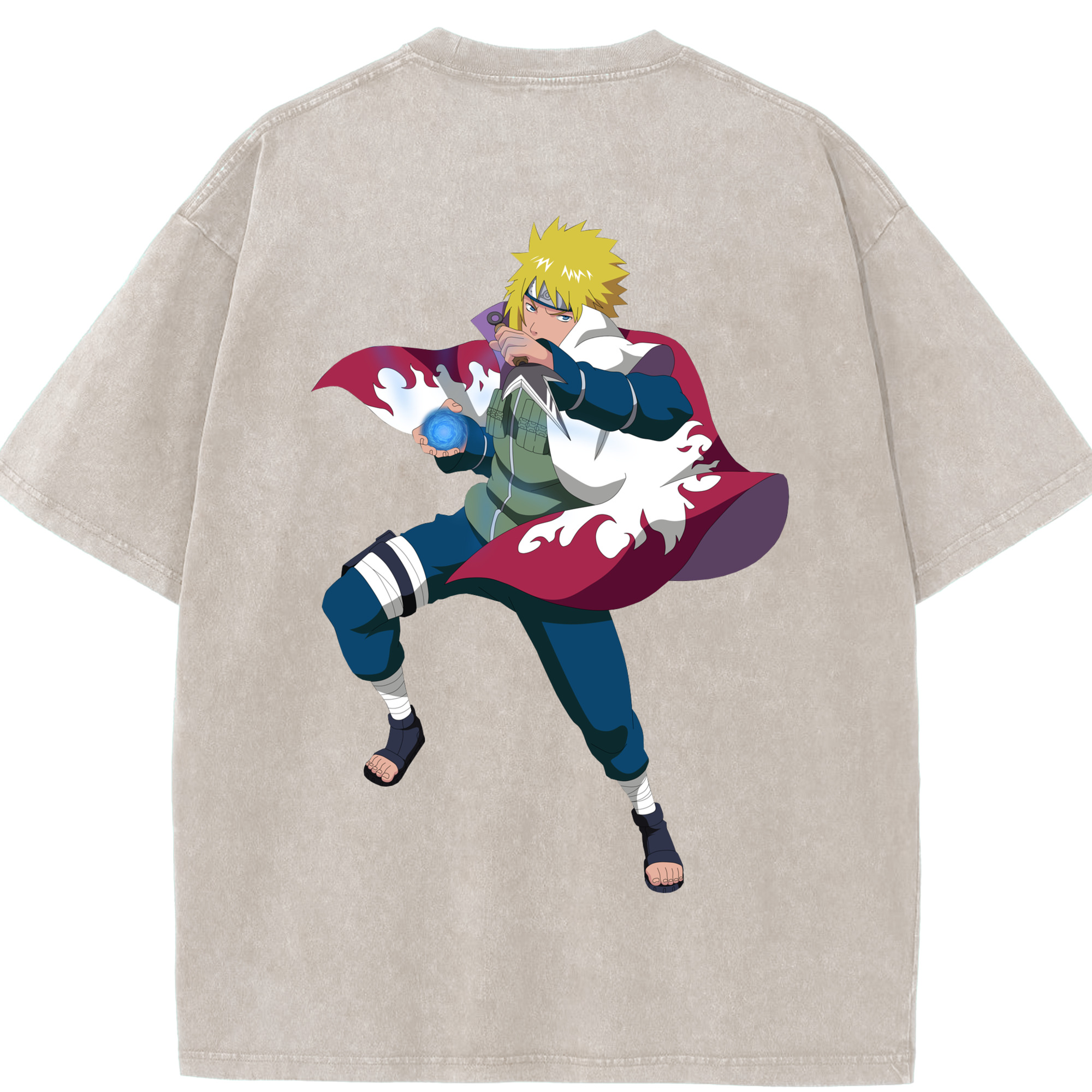 （画像用） NARUTO -ナルト- 波風 ミナト Namikaze Minato 綿100% ヴィンテージ風 半袖Tシャツ（背面プリント）