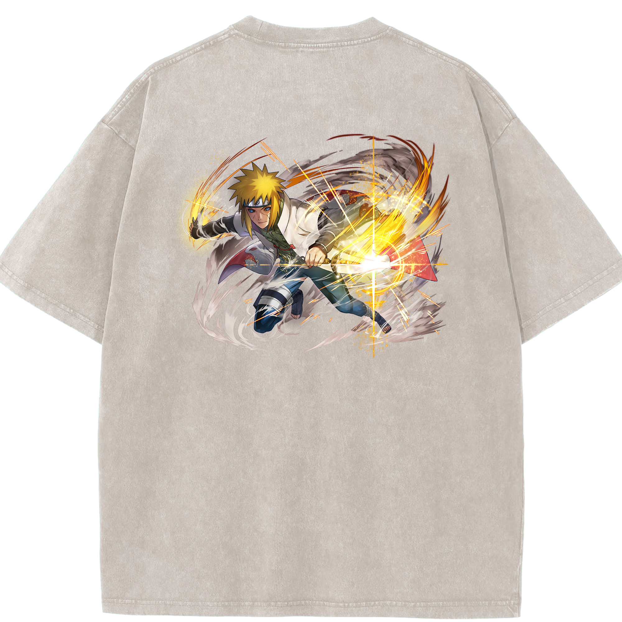 （画像用） NARUTO -ナルト- 波風 ミナト Namikaze Minato 綿100% ヴィンテージ風 半袖Tシャツ（背面プリント）
