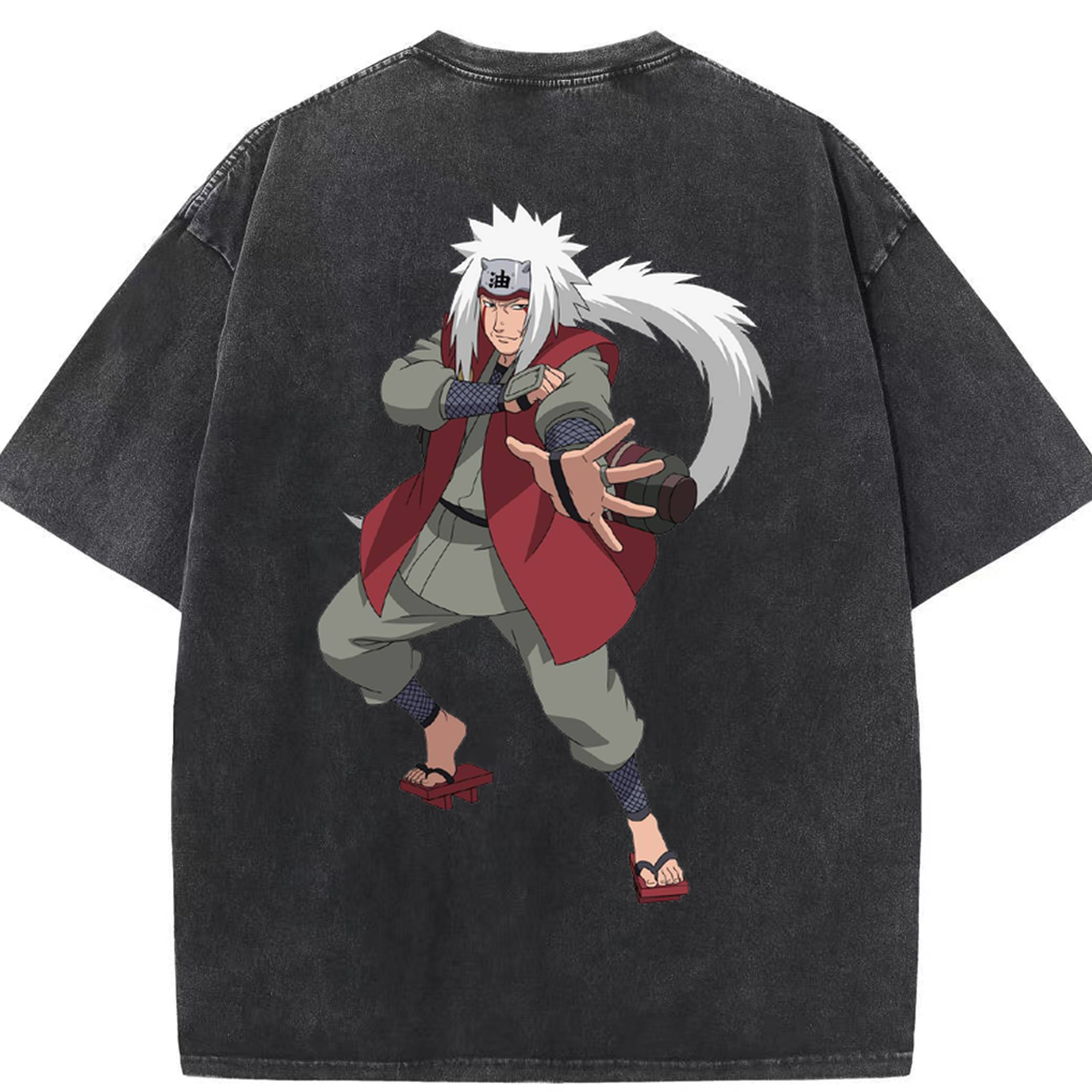 （画像用） NARUTO -ナルト- 自来也（じらいや） Jiraiya 綿100% ヴィンテージ風 半袖Tシャツ（背面プリント）