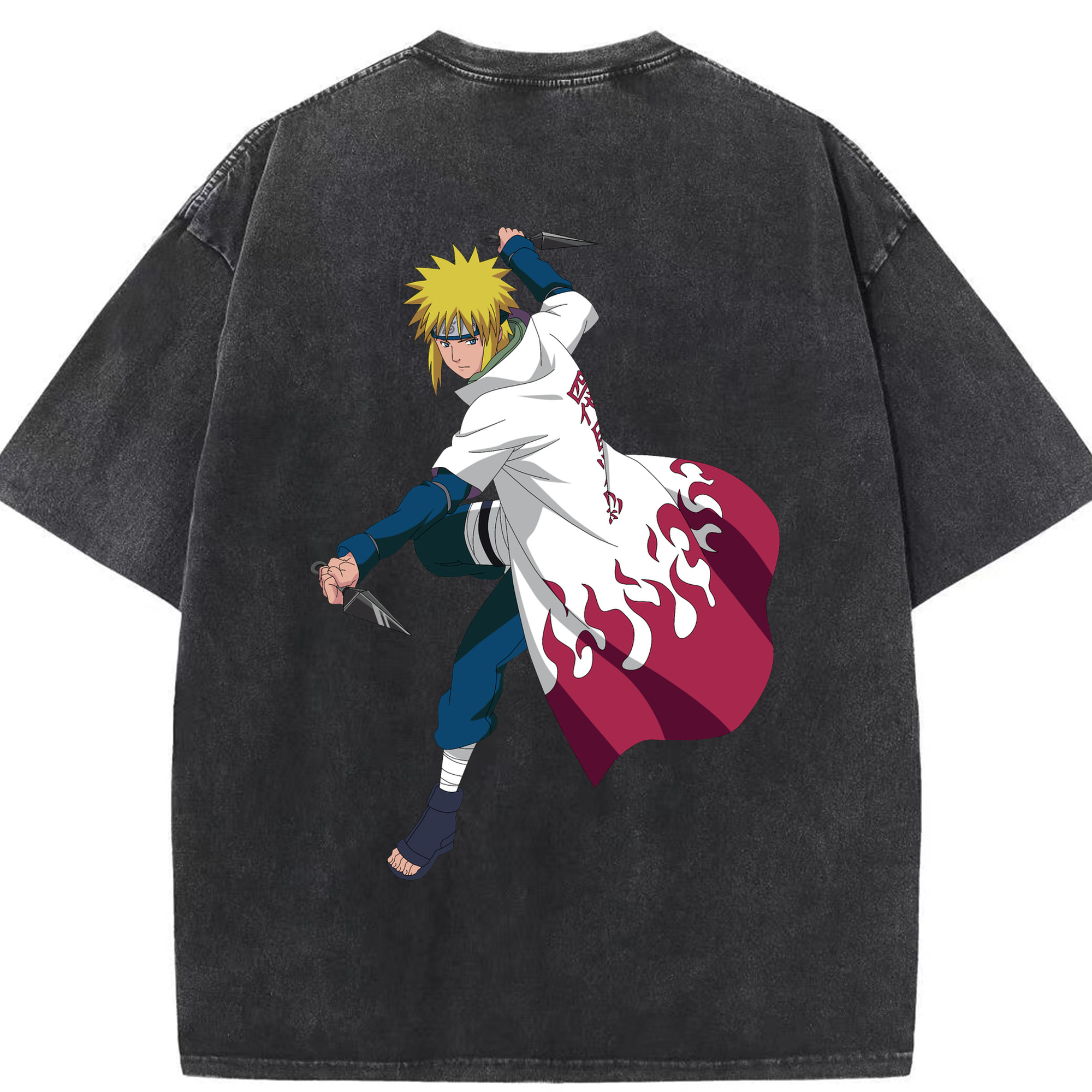 （画像用） NARUTO -ナルト- 波風 ミナト Namikaze Minato 綿100% ヴィンテージ風 半袖Tシャツ（背面プリント）