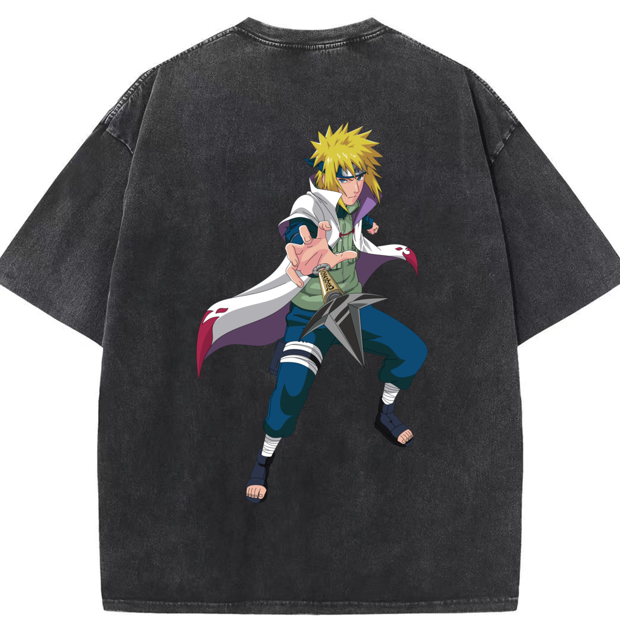 （画像用） NARUTO -ナルト- 波風 ミナト Namikaze Minato 綿100% ヴィンテージ風 半袖Tシャツ（背面プリント）