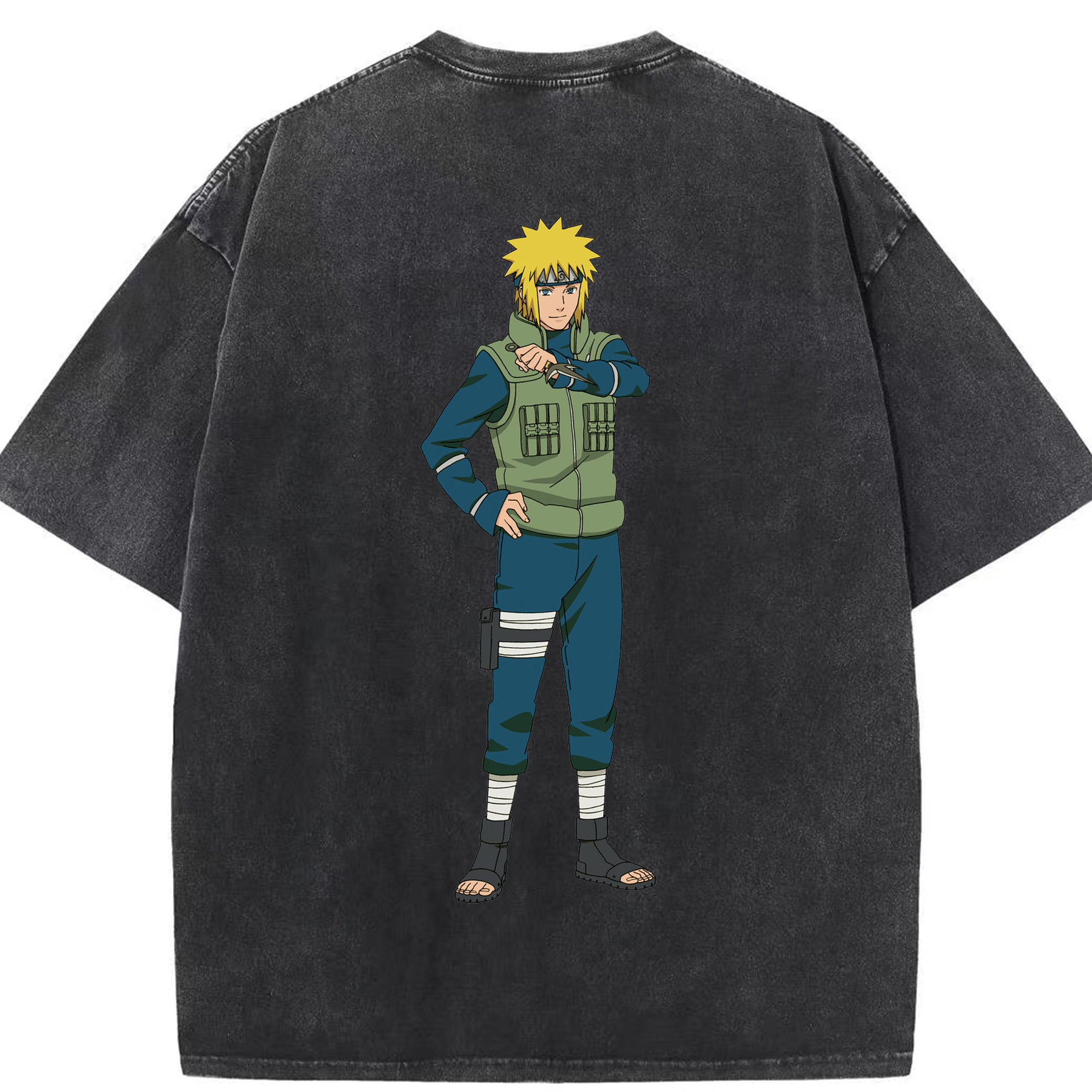 （画像用） NARUTO -ナルト- 波風 ミナト Namikaze Minato 綿100% ヴィンテージ風 半袖Tシャツ（背面プリント）