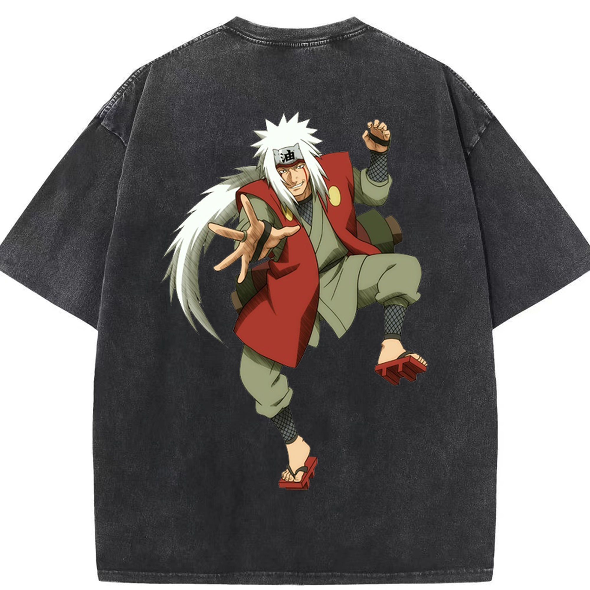 （画像用） NARUTO -ナルト- 自来也（じらいや） Jiraiya 綿100% ヴィンテージ風 半袖Tシャツ（背面プリント）