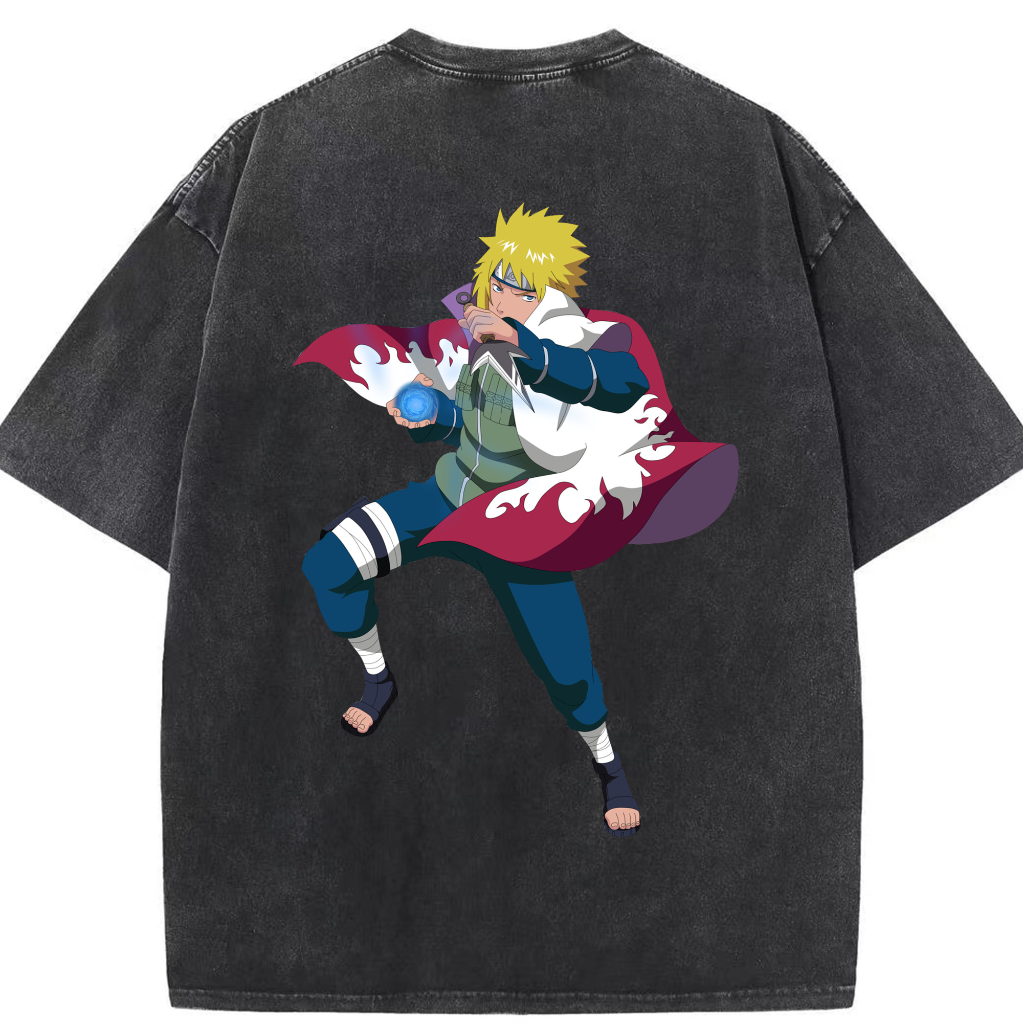 （画像用） NARUTO -ナルト- 波風 ミナト Namikaze Minato 綿100% ヴィンテージ風 半袖Tシャツ（背面プリント）