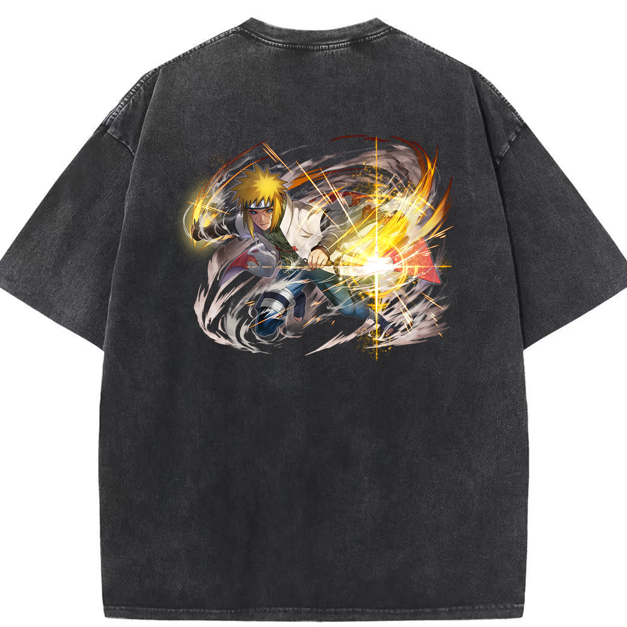 （画像用） NARUTO -ナルト- 波風 ミナト Namikaze Minato 綿100% ヴィンテージ風 半袖Tシャツ（背面プリント）