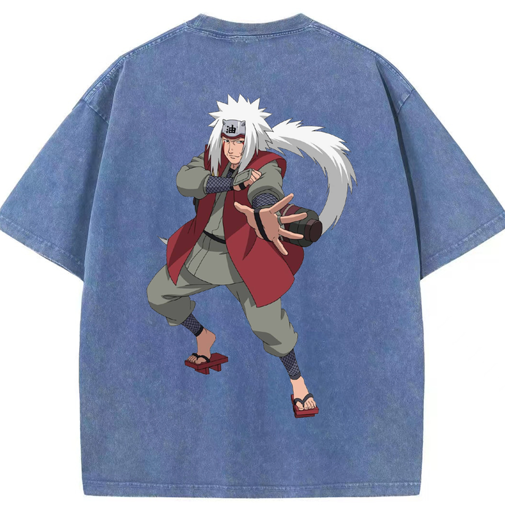 （画像用） NARUTO -ナルト- 自来也（じらいや） Jiraiya 綿100% ヴィンテージ風 半袖Tシャツ（背面プリント）
