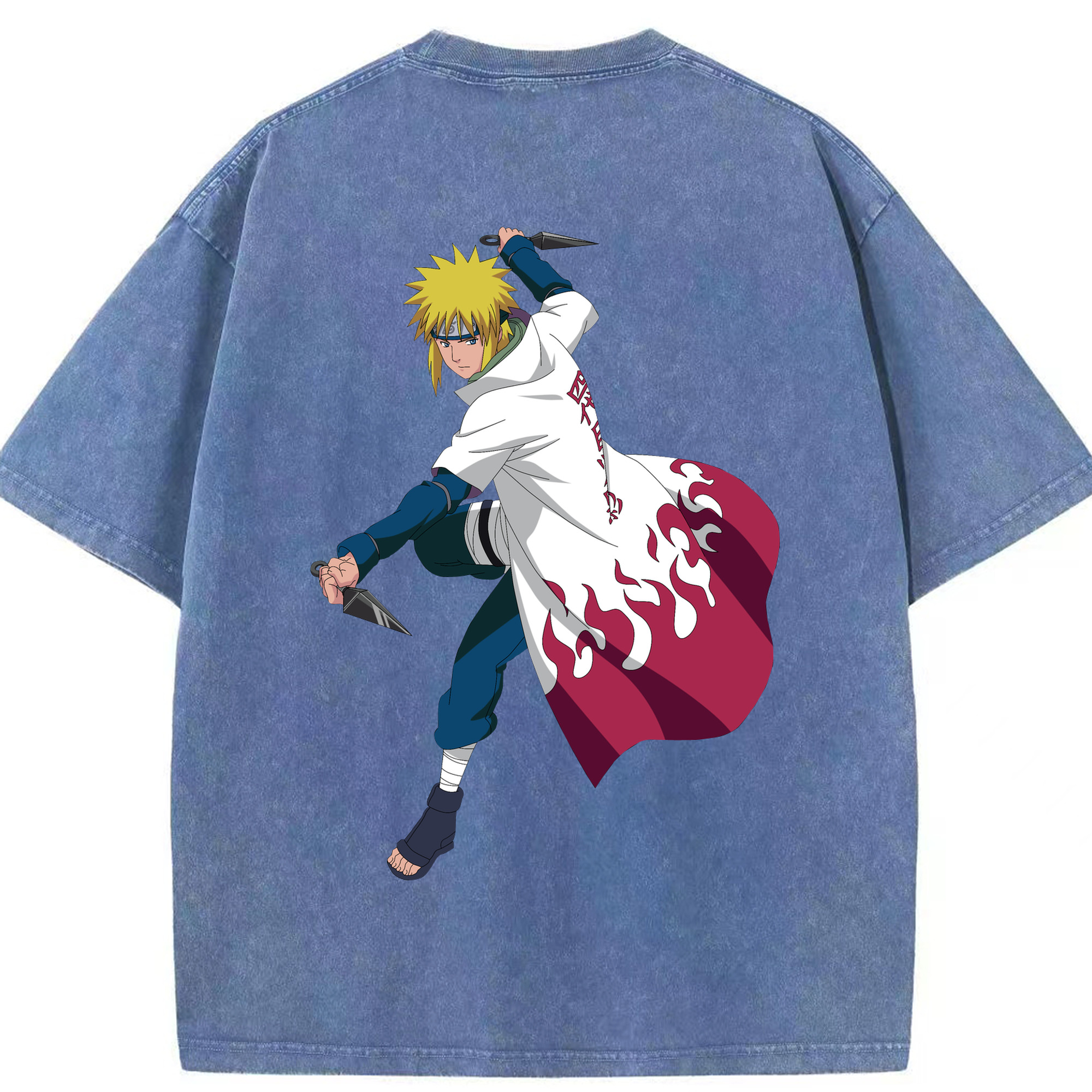 （画像用） NARUTO -ナルト- 波風 ミナト Namikaze Minato 綿100% ヴィンテージ風 半袖Tシャツ（背面プリント）