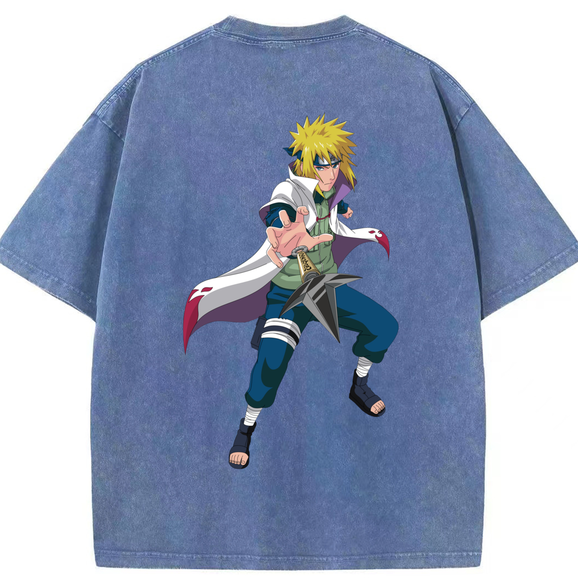 （画像用） NARUTO -ナルト- 波風 ミナト Namikaze Minato 綿100% ヴィンテージ風 半袖Tシャツ（背面プリント）
