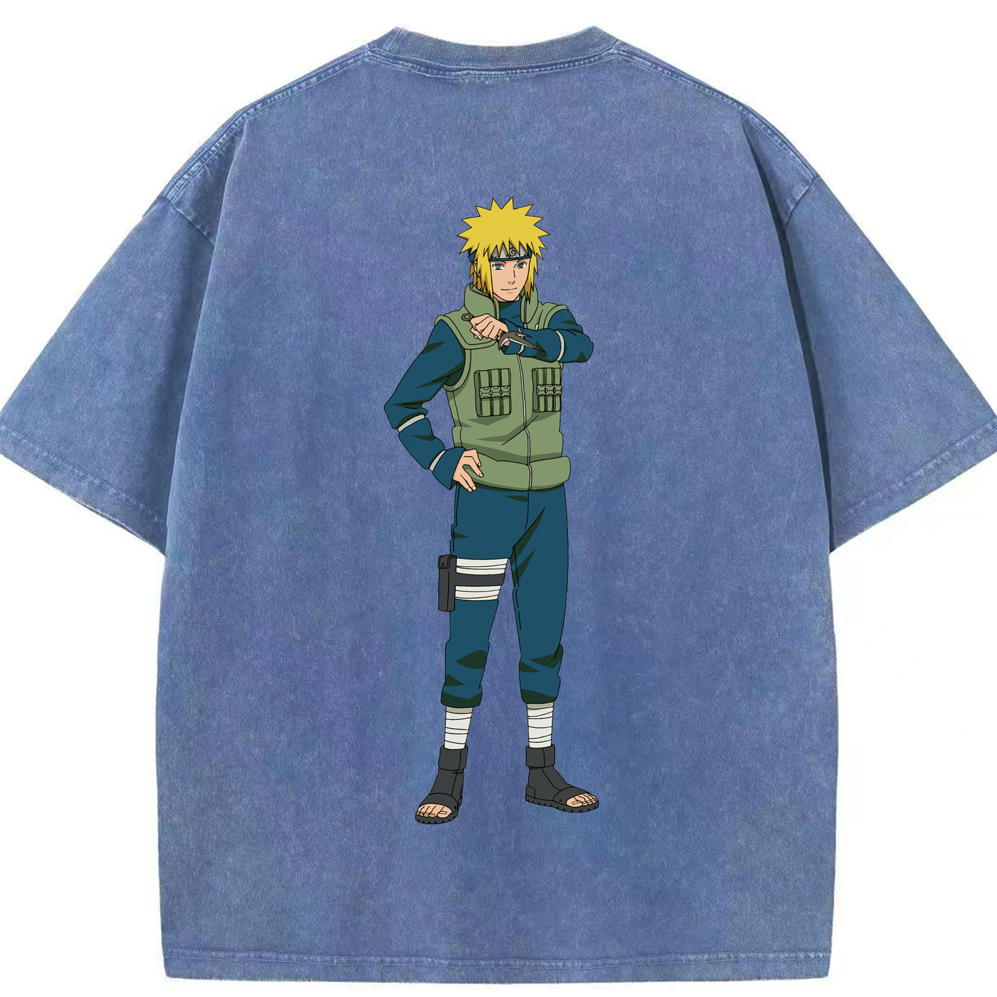 （画像用） NARUTO -ナルト- 波風 ミナト Namikaze Minato 綿100% ヴィンテージ風 半袖Tシャツ（背面プリント）