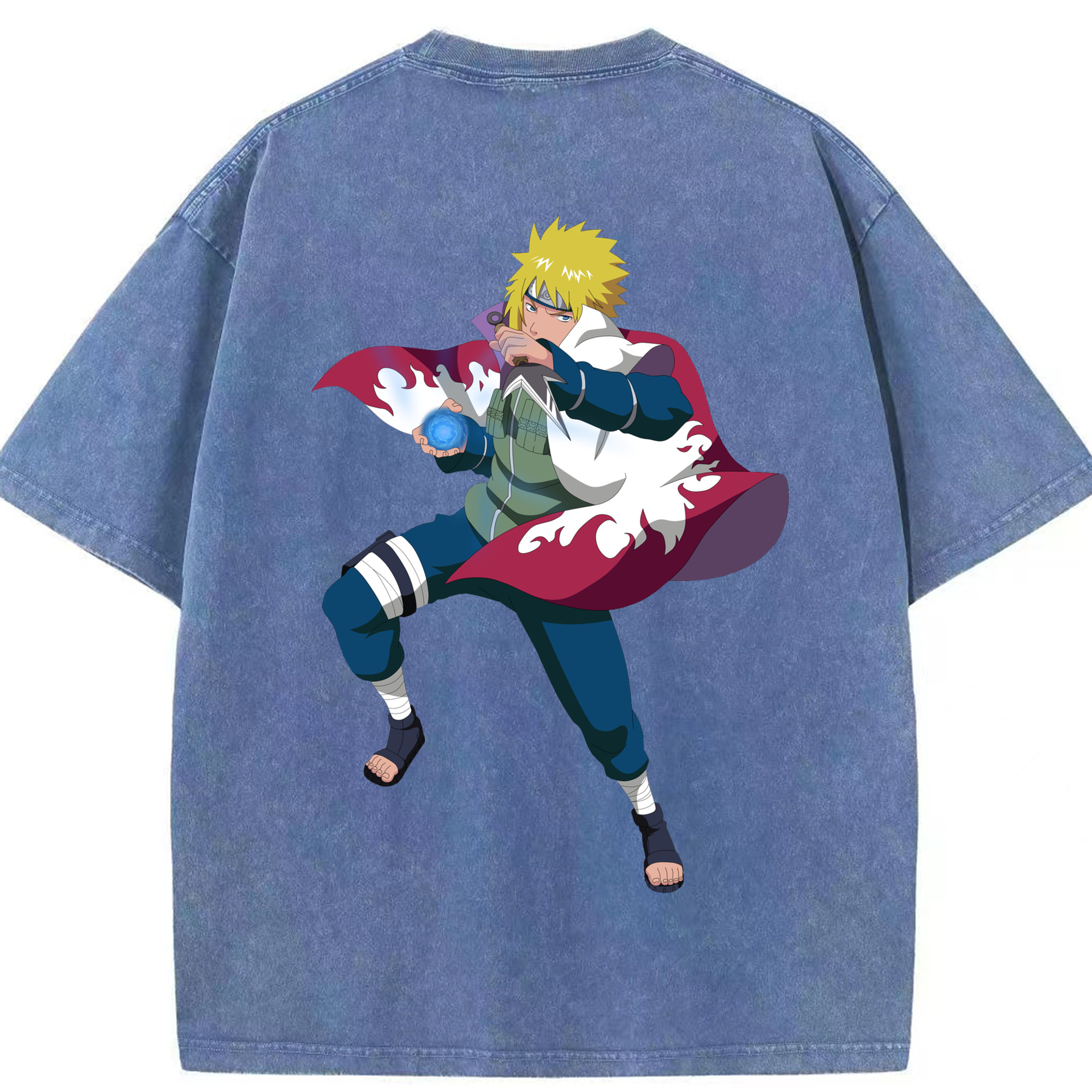 （画像用） NARUTO -ナルト- 波風 ミナト Namikaze Minato 綿100% ヴィンテージ風 半袖Tシャツ（背面プリント）