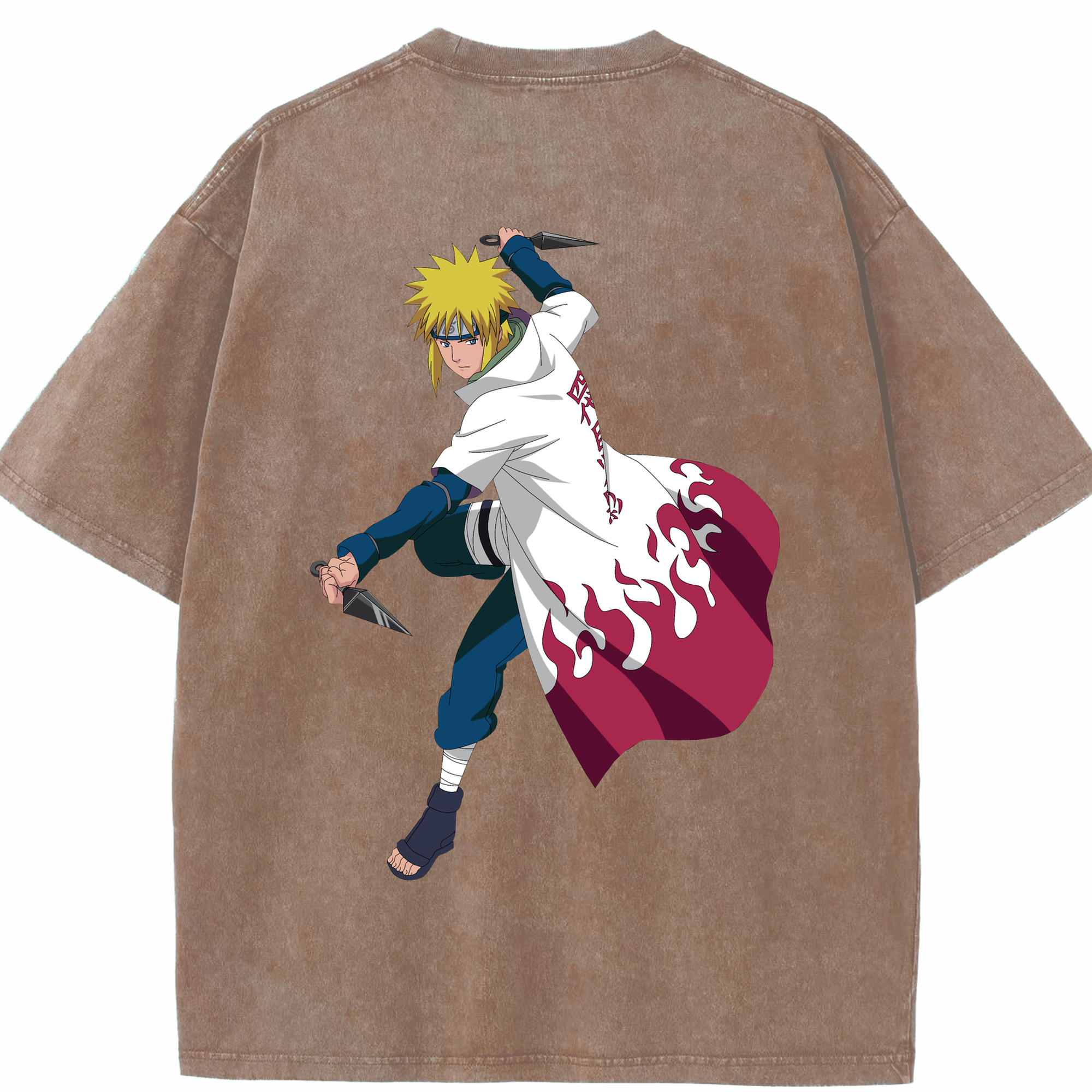 （画像用） NARUTO -ナルト- 波風 ミナト Namikaze Minato 綿100% ヴィンテージ風 半袖Tシャツ（背面プリント）