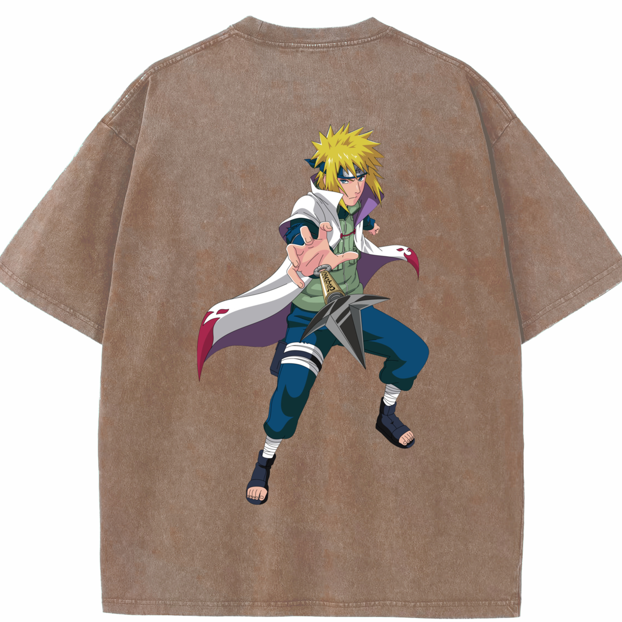 （画像用） NARUTO -ナルト- 波風 ミナト Namikaze Minato 綿100% ヴィンテージ風 半袖Tシャツ（背面プリント）