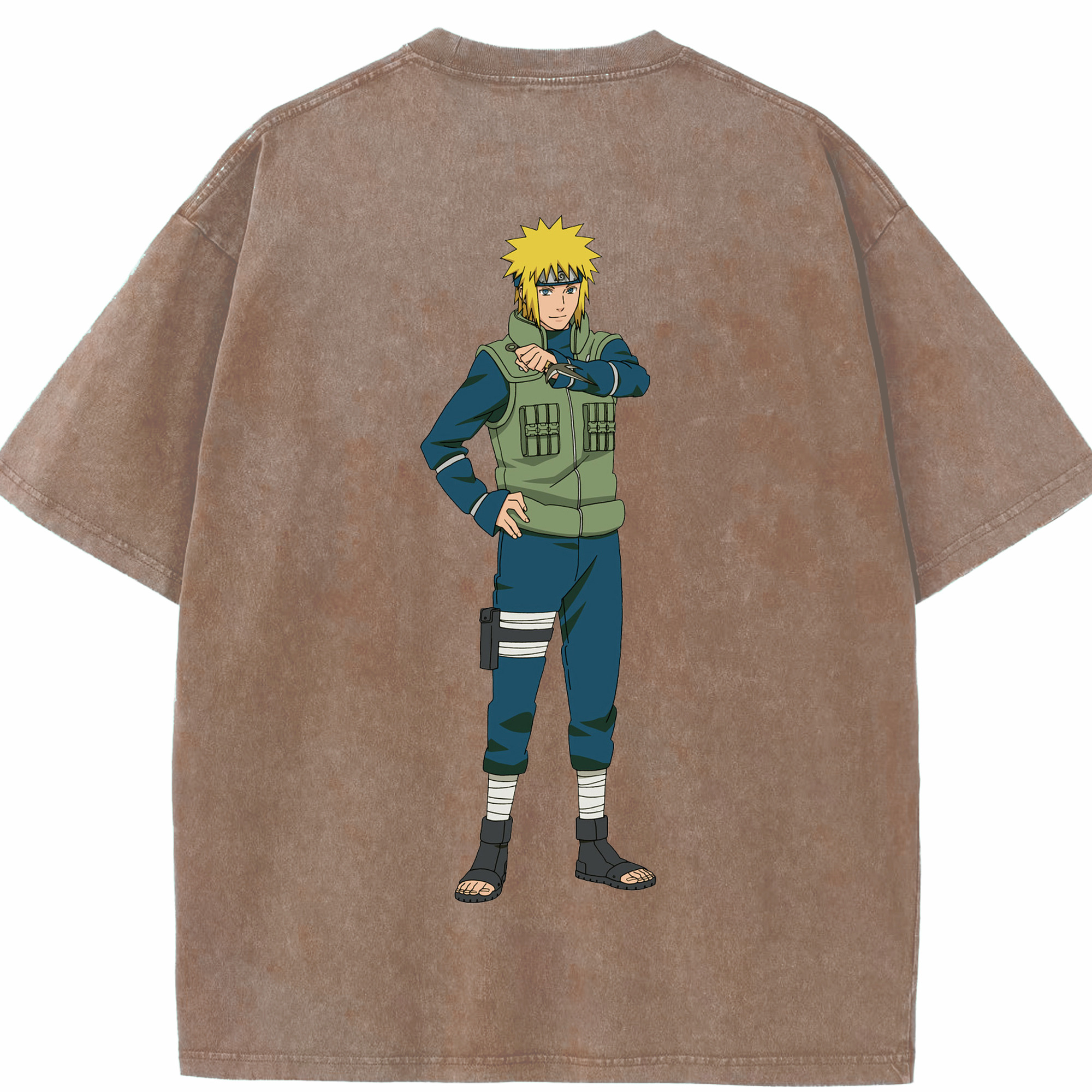 （画像用） NARUTO -ナルト- 波風 ミナト Namikaze Minato 綿100% ヴィンテージ風 半袖Tシャツ（背面プリント）
