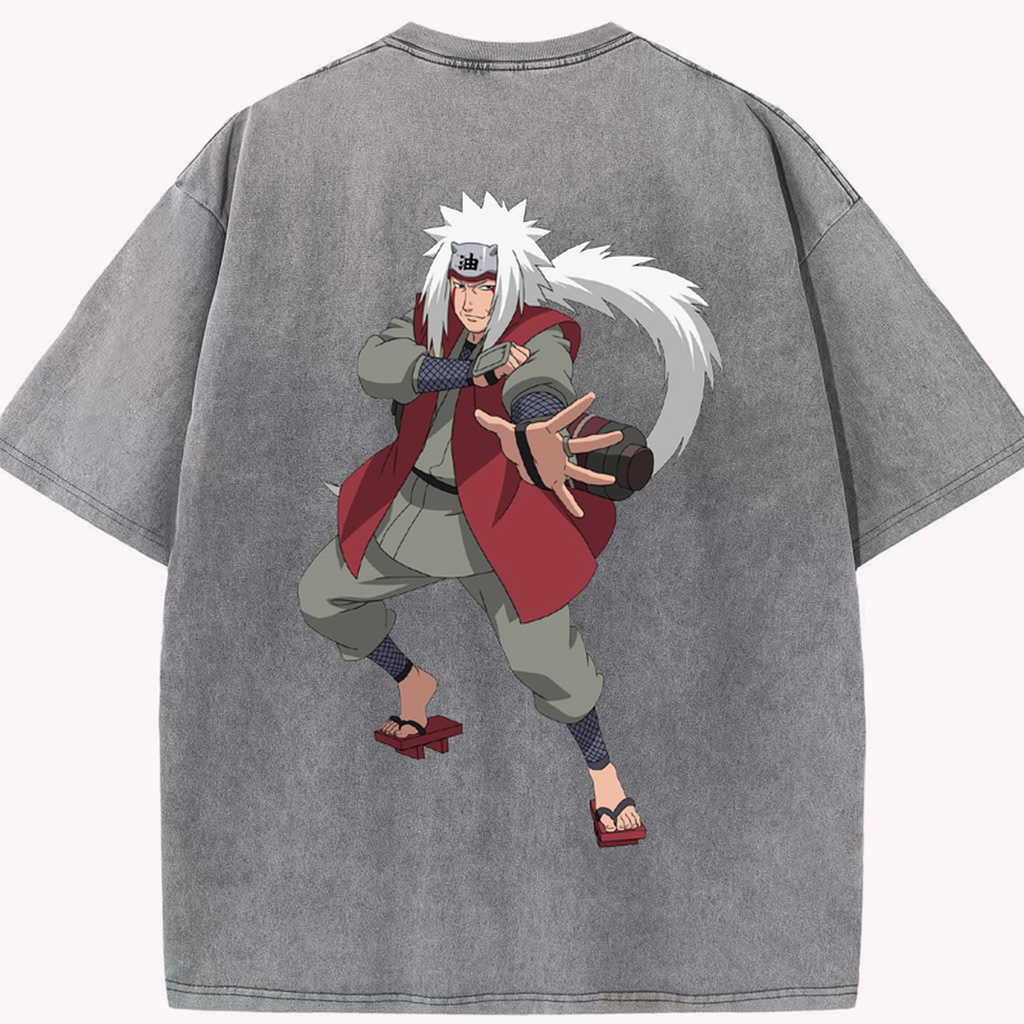 （画像用） NARUTO -ナルト- 自来也（じらいや） Jiraiya 綿100% ヴィンテージ風 半袖Tシャツ（背面プリント）