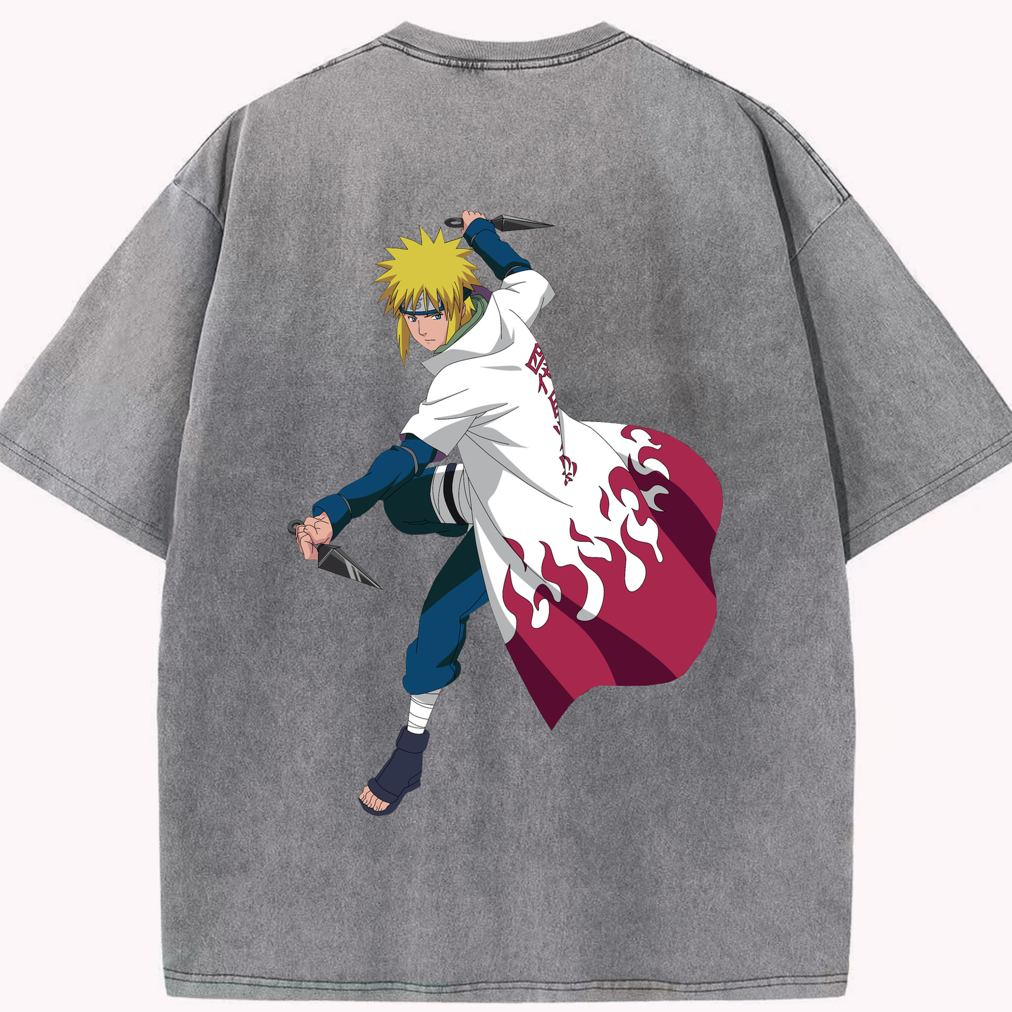 （画像用） NARUTO -ナルト- 波風 ミナト Namikaze Minato 綿100% ヴィンテージ風 半袖Tシャツ（背面プリント）