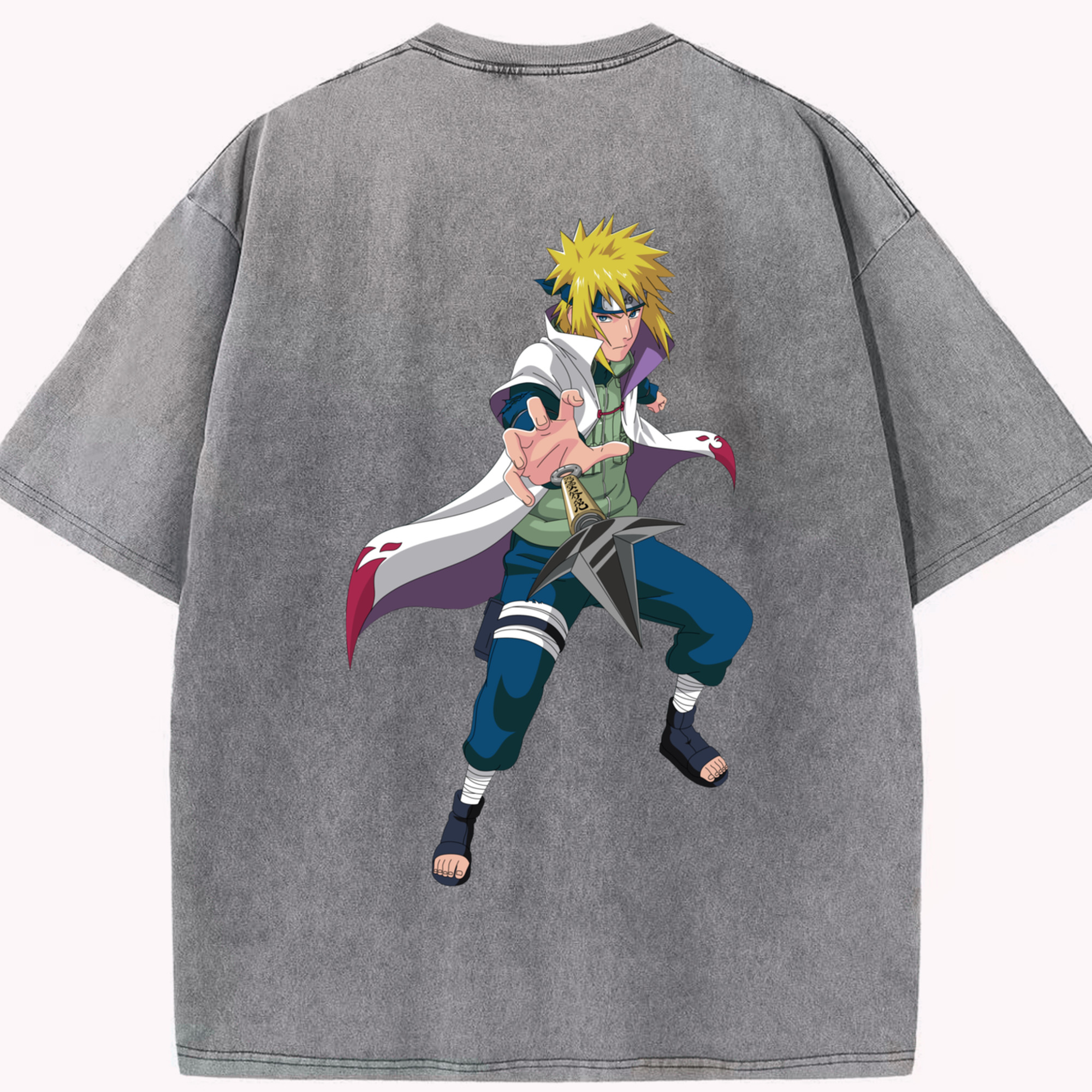 （画像用） NARUTO -ナルト- 波風 ミナト Namikaze Minato 綿100% ヴィンテージ風 半袖Tシャツ（背面プリント）