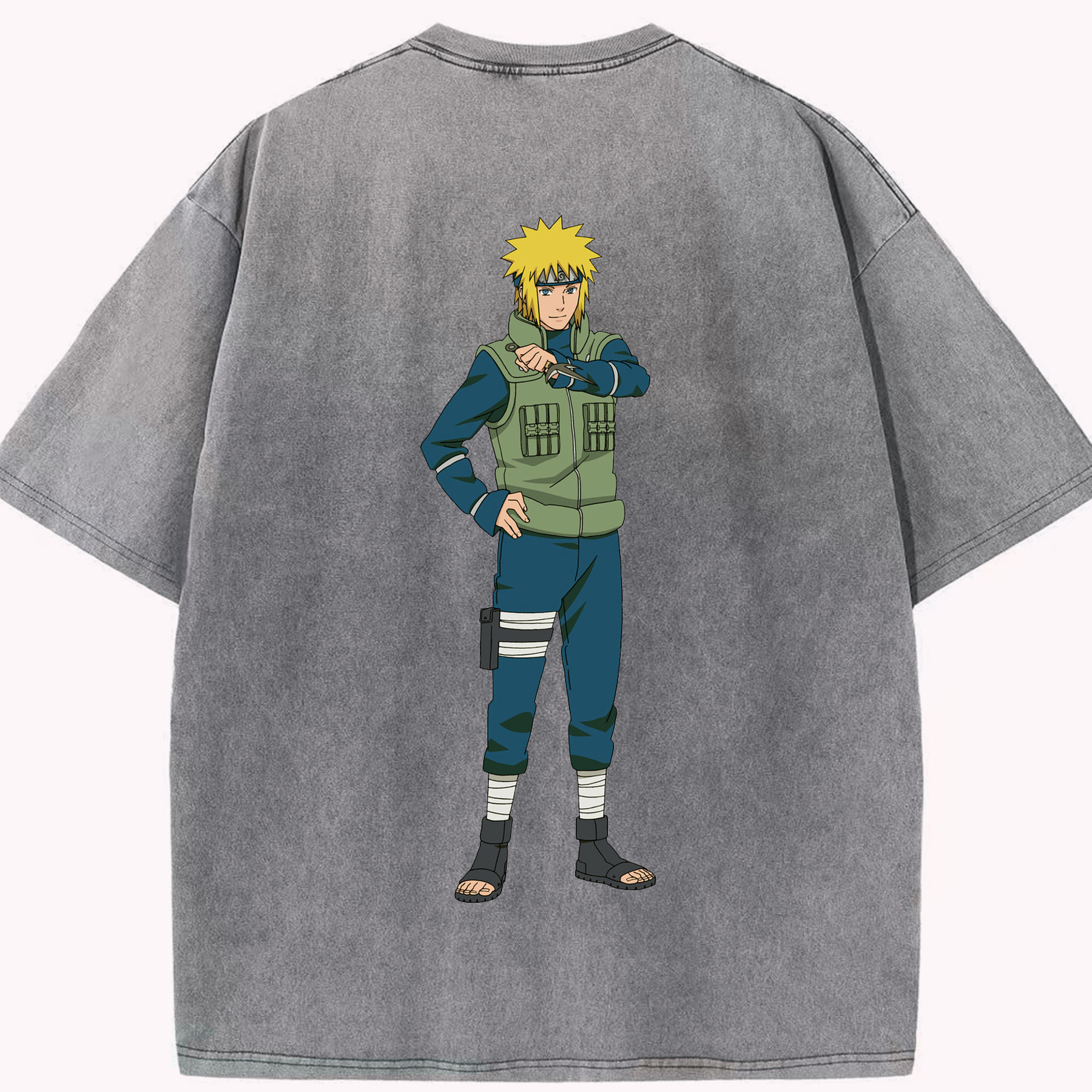（画像用） NARUTO -ナルト- 波風 ミナト Namikaze Minato 綿100% ヴィンテージ風 半袖Tシャツ（背面プリント）