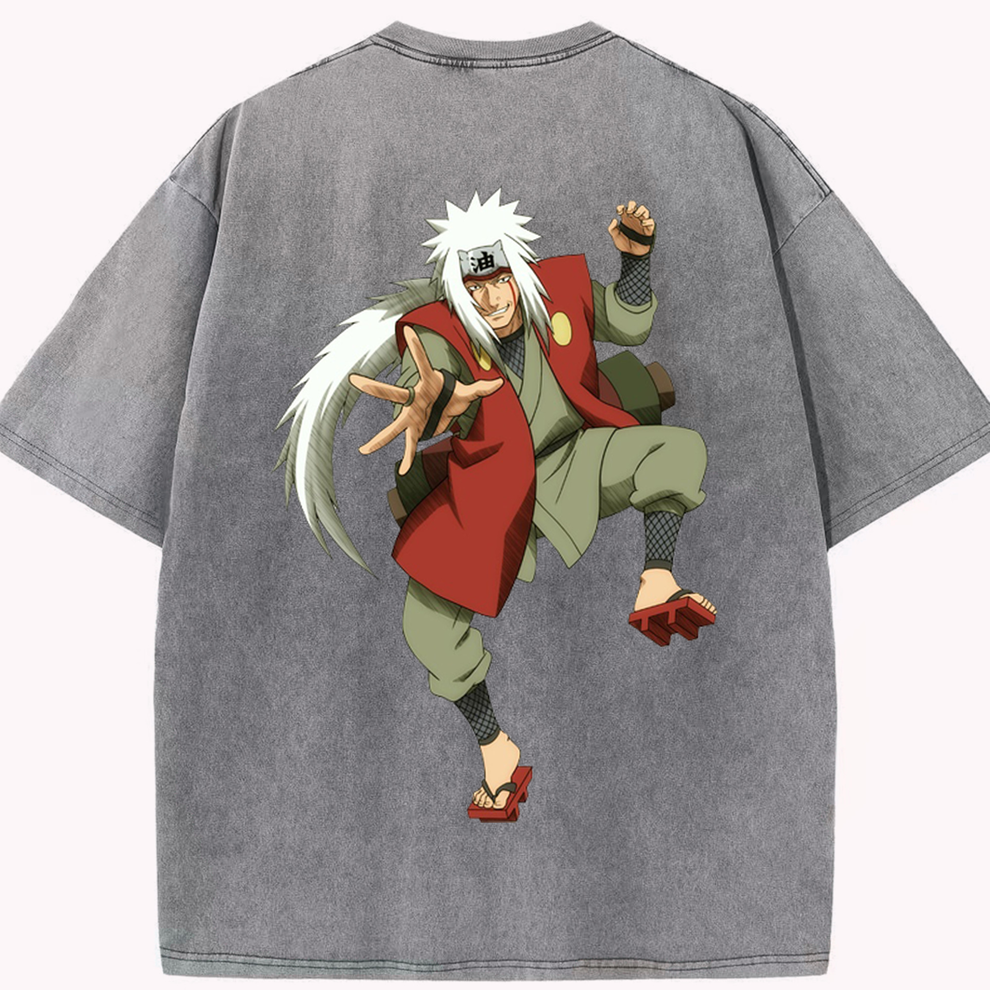 （画像用） NARUTO -ナルト- 自来也（じらいや） Jiraiya 綿100% ヴィンテージ風 半袖Tシャツ（背面プリント）