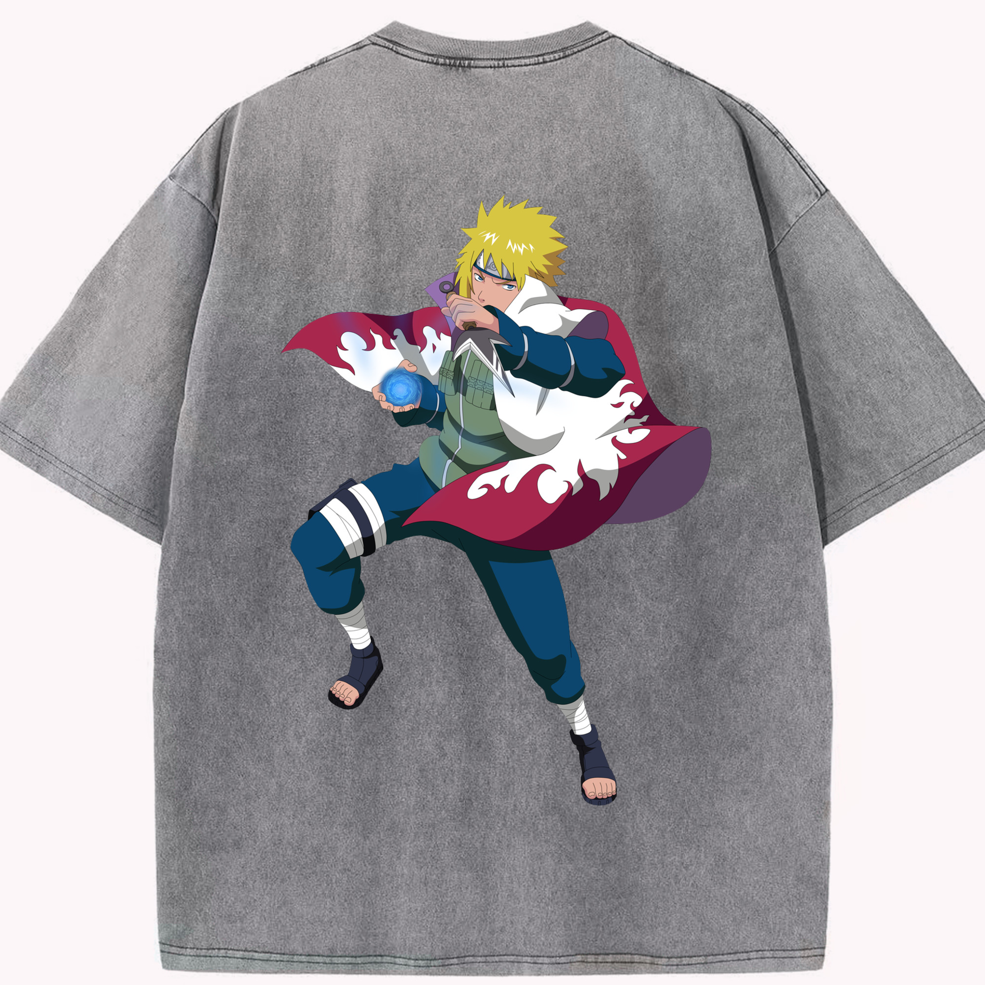 （画像用） NARUTO -ナルト- 波風 ミナト Namikaze Minato 綿100% ヴィンテージ風 半袖Tシャツ（背面プリント）