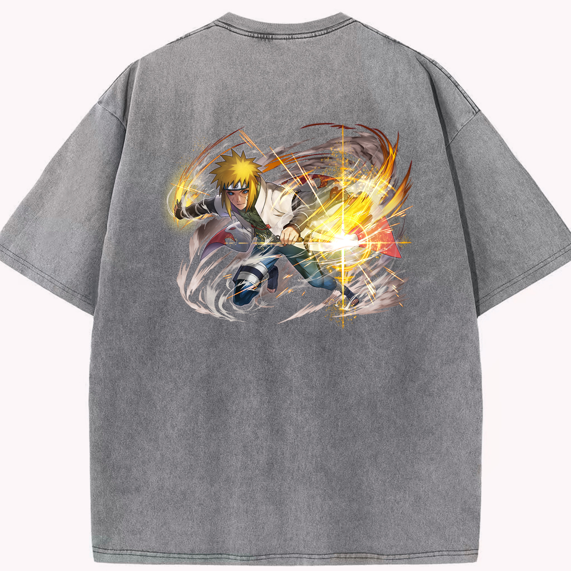 （画像用） NARUTO -ナルト- 波風 ミナト Namikaze Minato 綿100% ヴィンテージ風 半袖Tシャツ（背面プリント）