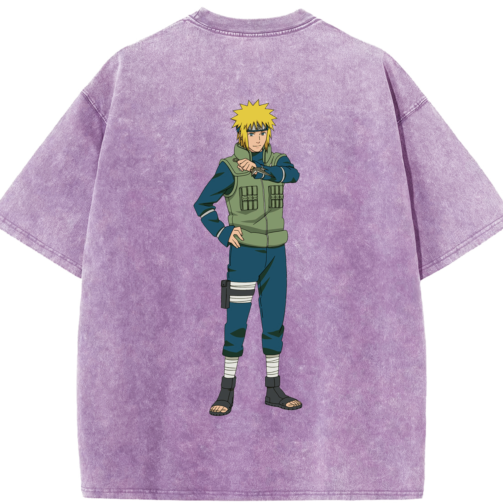 （画像用） NARUTO -ナルト- 波風 ミナト Namikaze Minato 綿100% ヴィンテージ風 半袖Tシャツ（背面プリント）