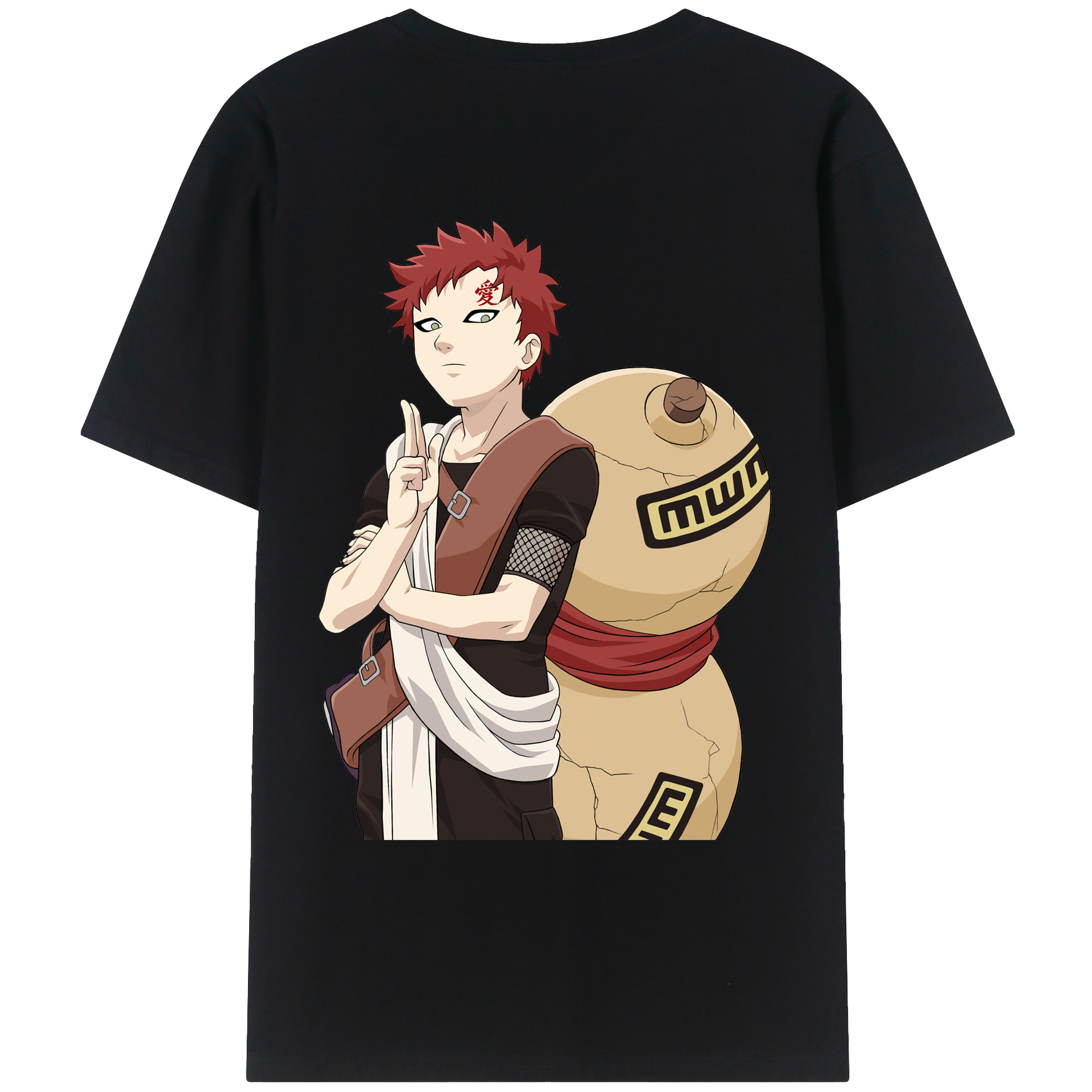 （画像用） NARUTO -ナルト- ガアラ Gaara 綿100％ メンズ半袖Tシャツ（バックプリント） 通気性