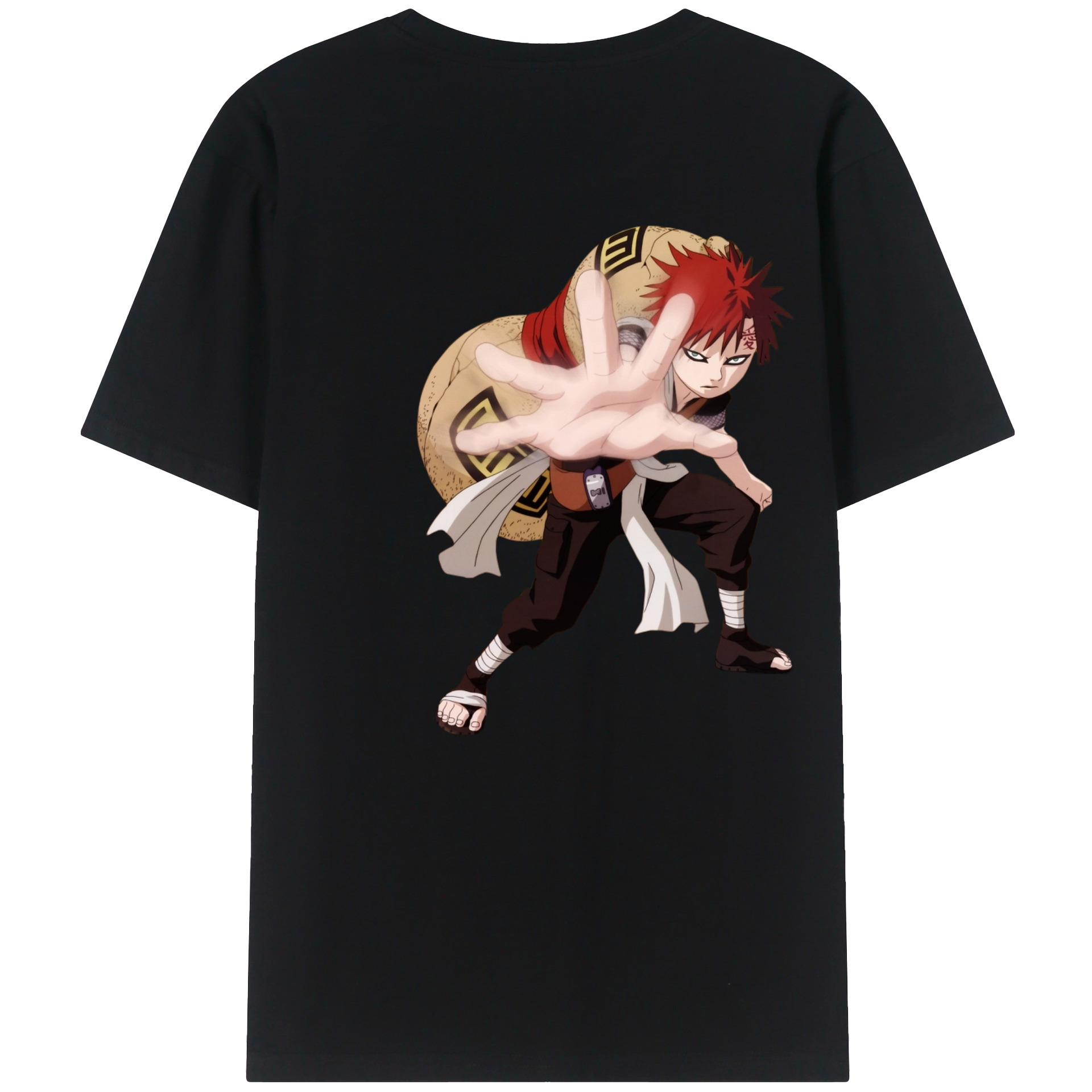 （画像用） NARUTO -ナルト- ガアラ Gaara 綿100％ メンズ半袖Tシャツ（バックプリント） 通気性