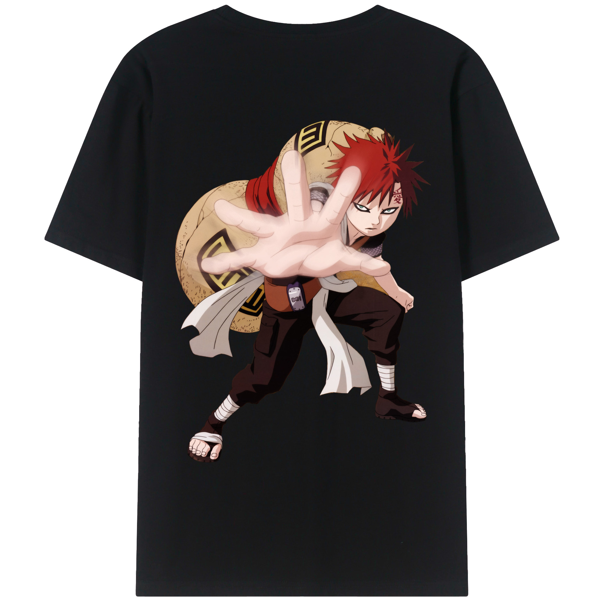 （画像用） NARUTO -ナルト- ガアラ Gaara 綿100％ メンズ半袖Tシャツ（バックプリント） 通気性