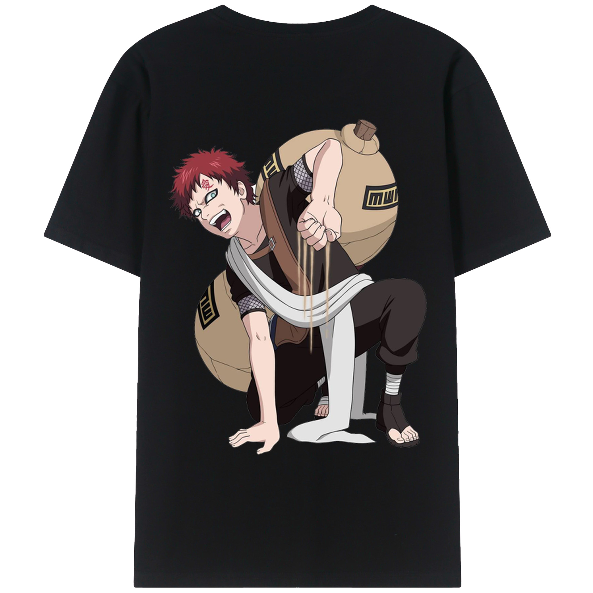 （画像用） NARUTO -ナルト- ガアラ Gaara 綿100％ メンズ半袖Tシャツ（バックプリント） 通気性