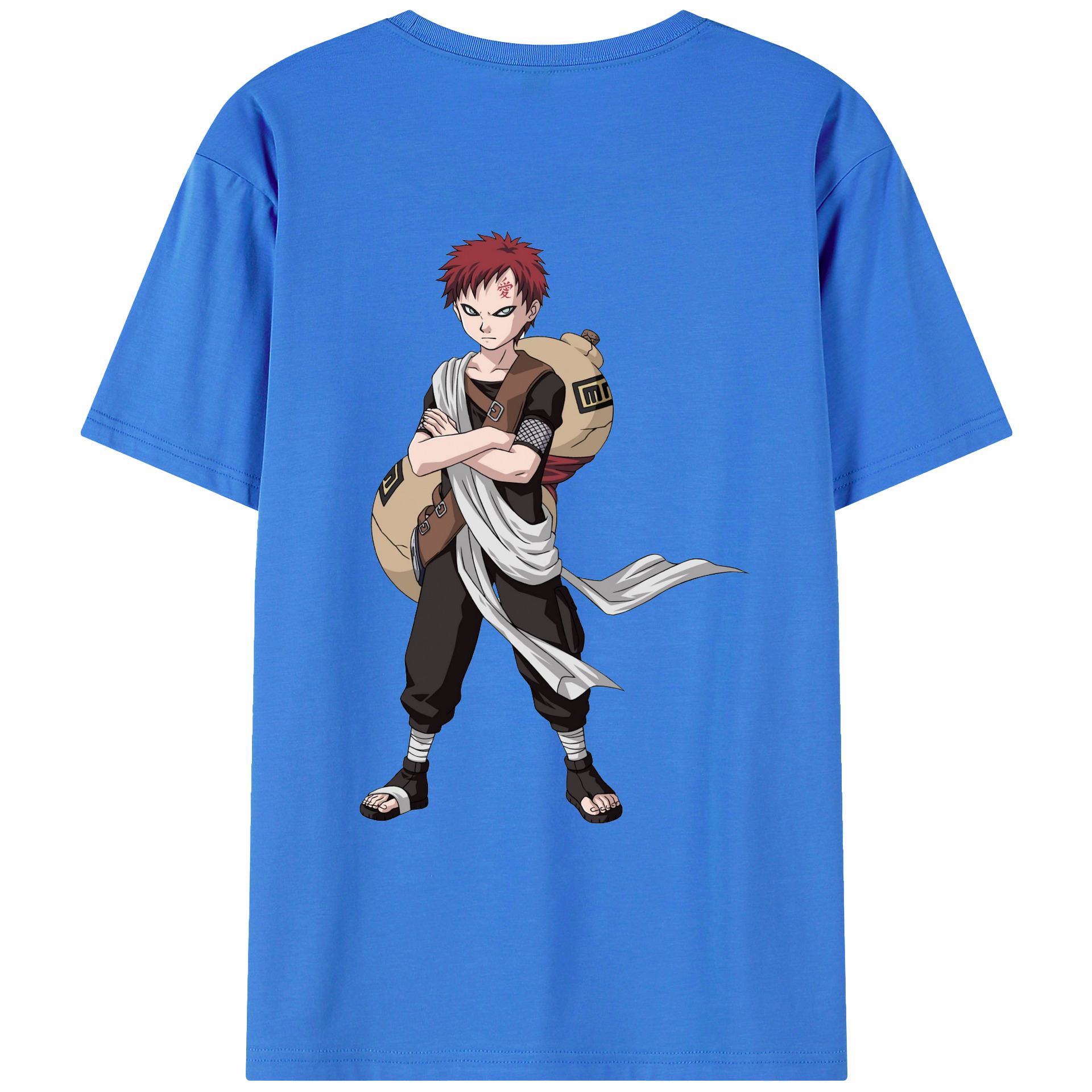 （画像用） NARUTO -ナルト- ガアラ Gaara 綿100％ メンズ半袖Tシャツ（バックプリント） 通気性