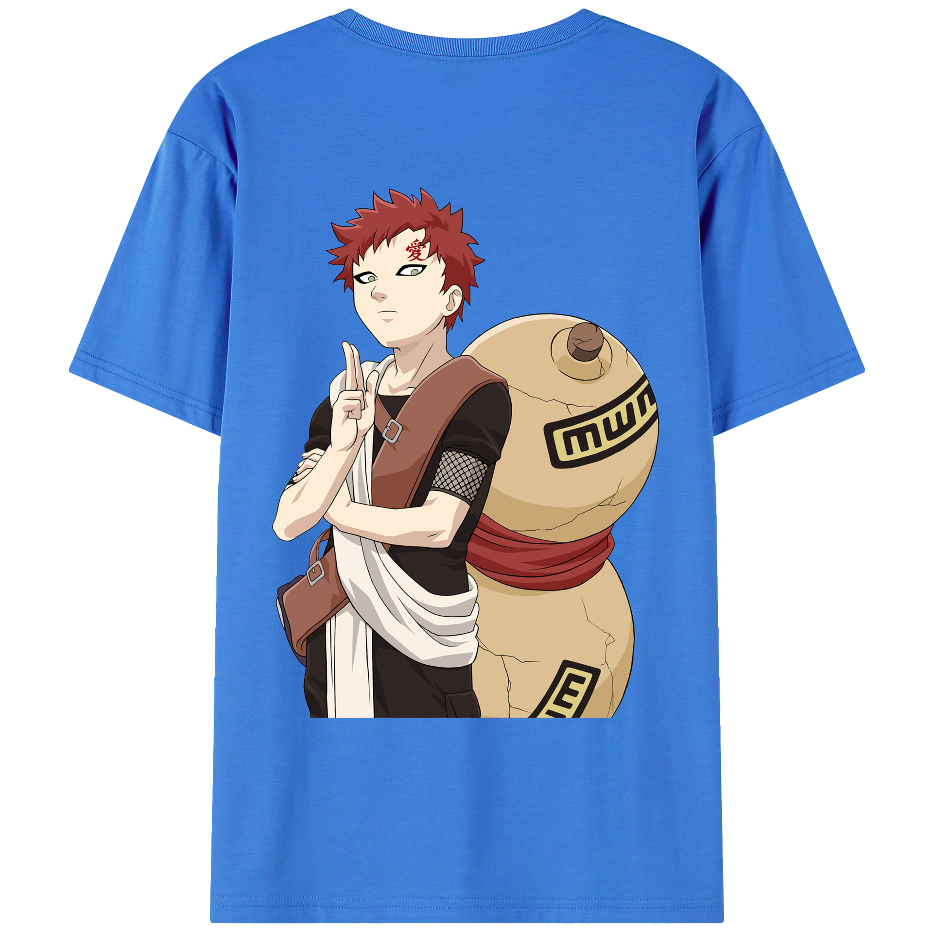 （画像用） NARUTO -ナルト- ガアラ Gaara 綿100％ メンズ半袖Tシャツ（バックプリント） 通気性