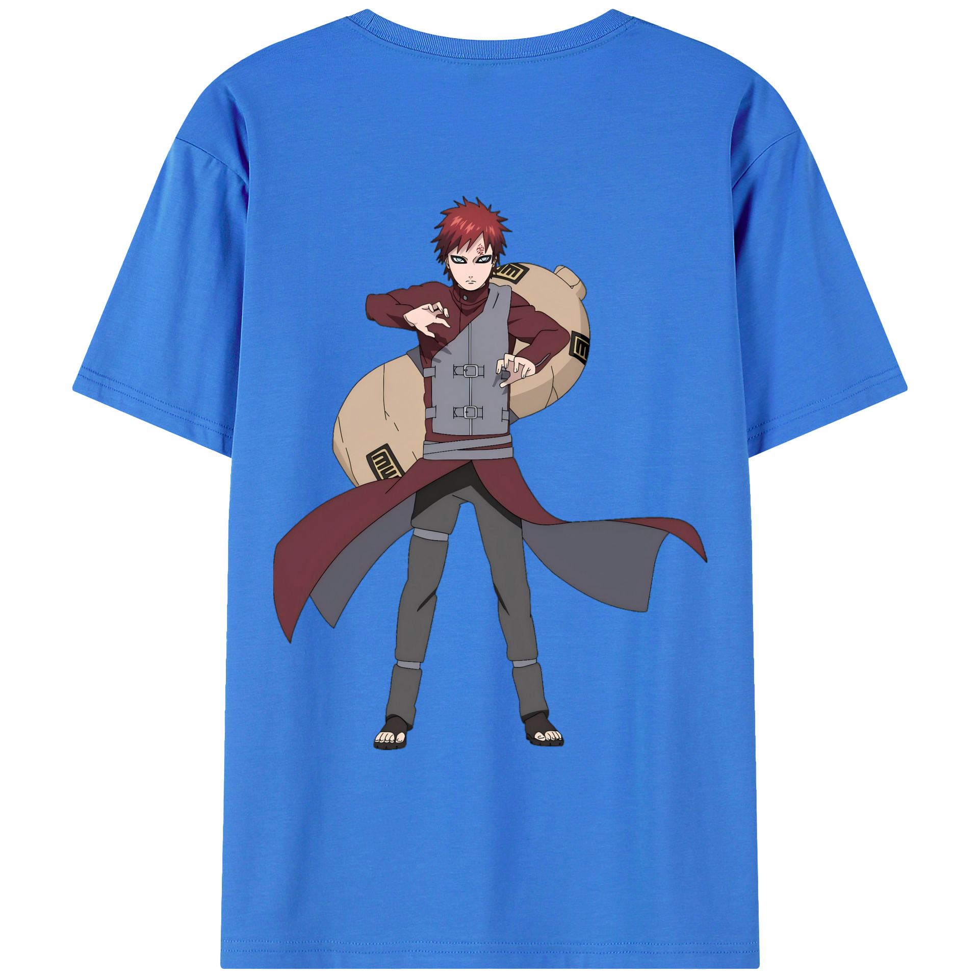 （画像用） NARUTO -ナルト- ガアラ Gaara 綿100％ メンズ半袖Tシャツ（バックプリント） 通気性