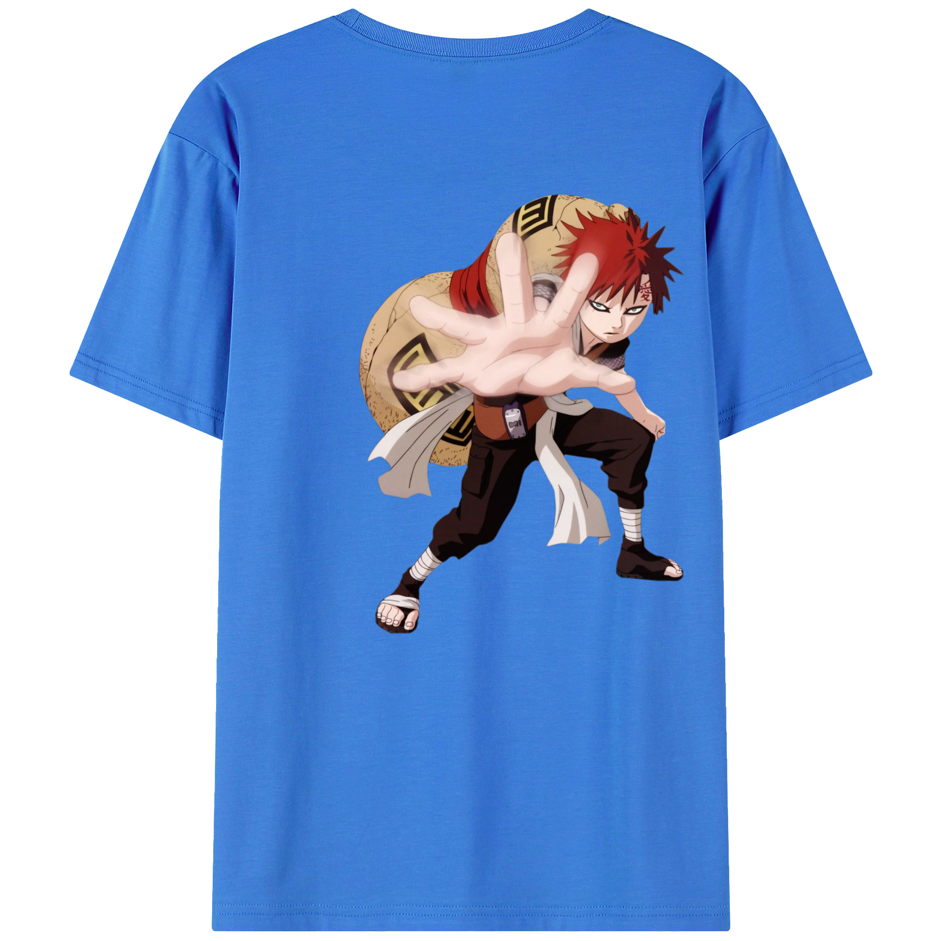 （画像用） NARUTO -ナルト- ガアラ Gaara 綿100％ メンズ半袖Tシャツ（バックプリント） 通気性