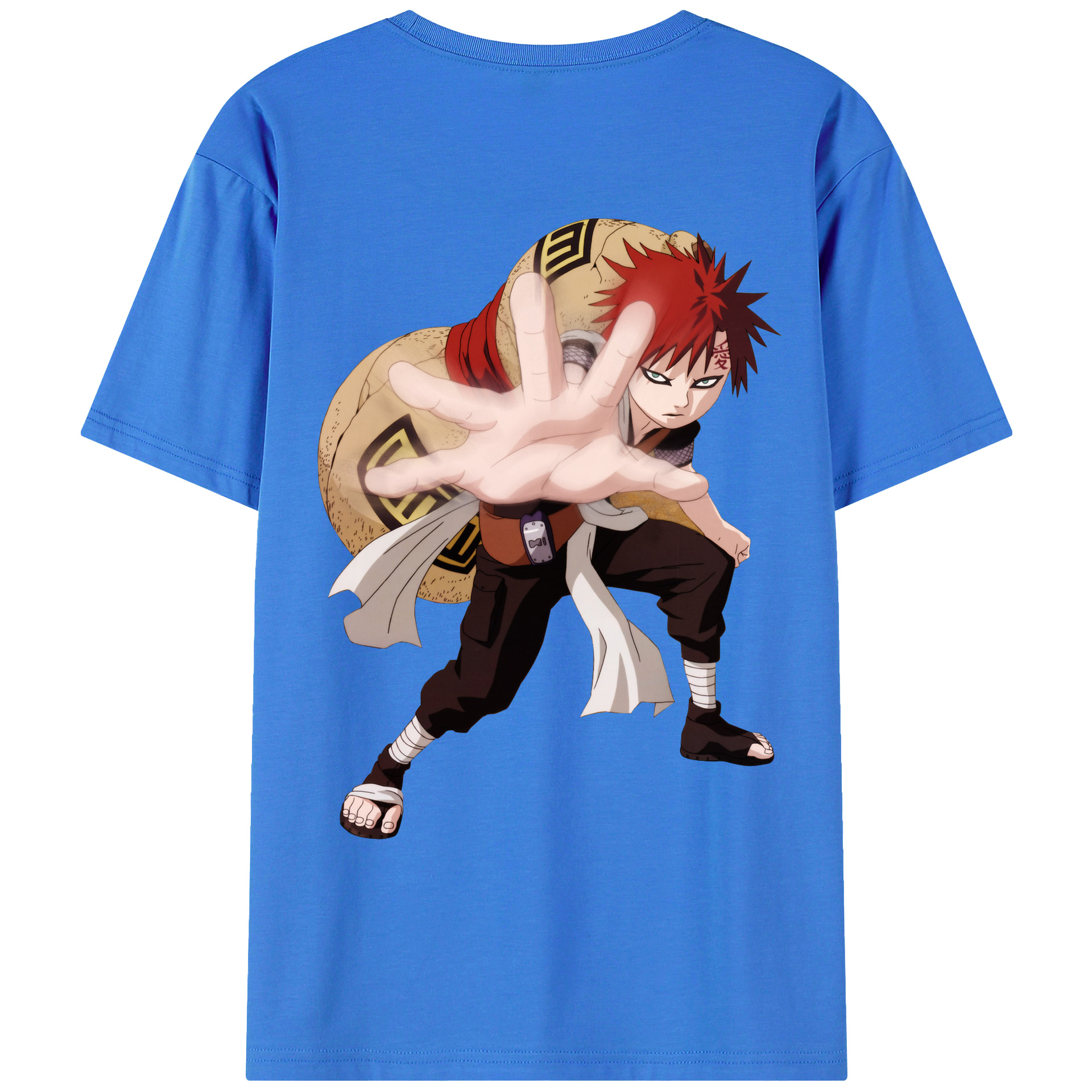 （画像用） NARUTO -ナルト- ガアラ Gaara 綿100％ メンズ半袖Tシャツ（バックプリント） 通気性