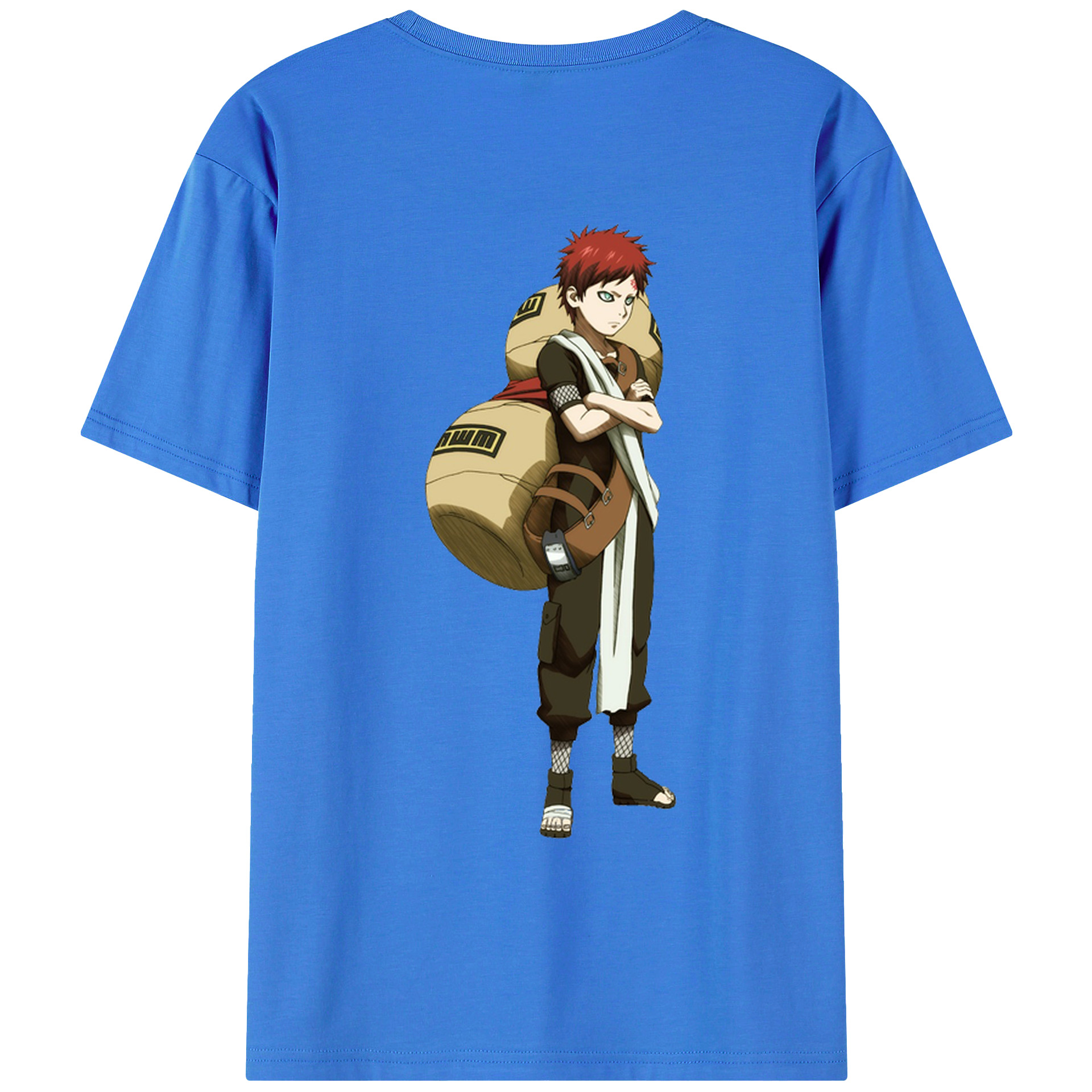 （画像用） NARUTO -ナルト- ガアラ Gaara 綿100％ メンズ半袖Tシャツ（バックプリント） 通気性