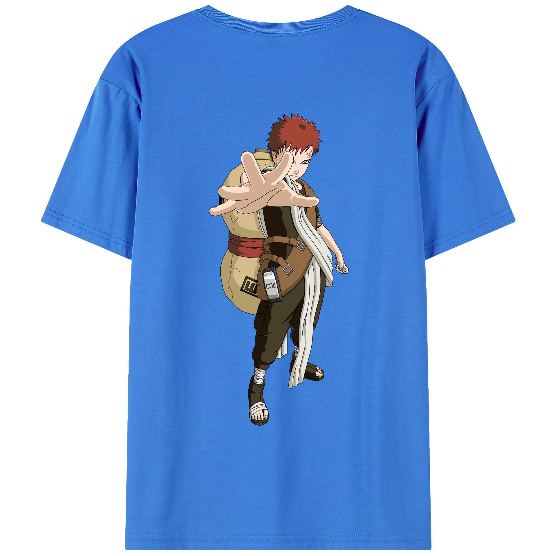 （画像用） NARUTO -ナルト- ガアラ Gaara 綿100％ メンズ半袖Tシャツ（バックプリント） 通気性
