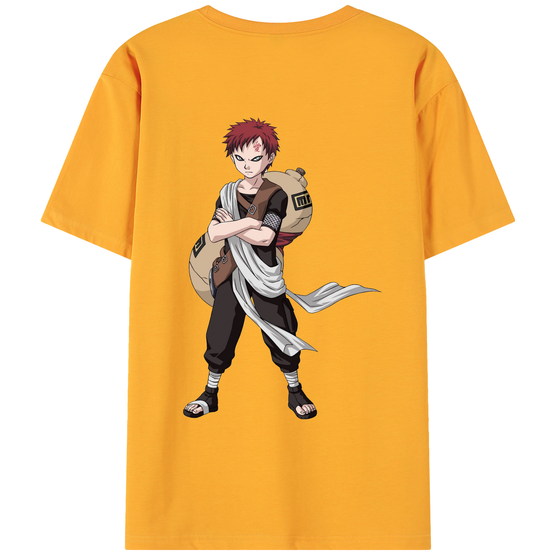（画像用） NARUTO -ナルト- ガアラ Gaara 綿100％ メンズ半袖Tシャツ（バックプリント） 通気性