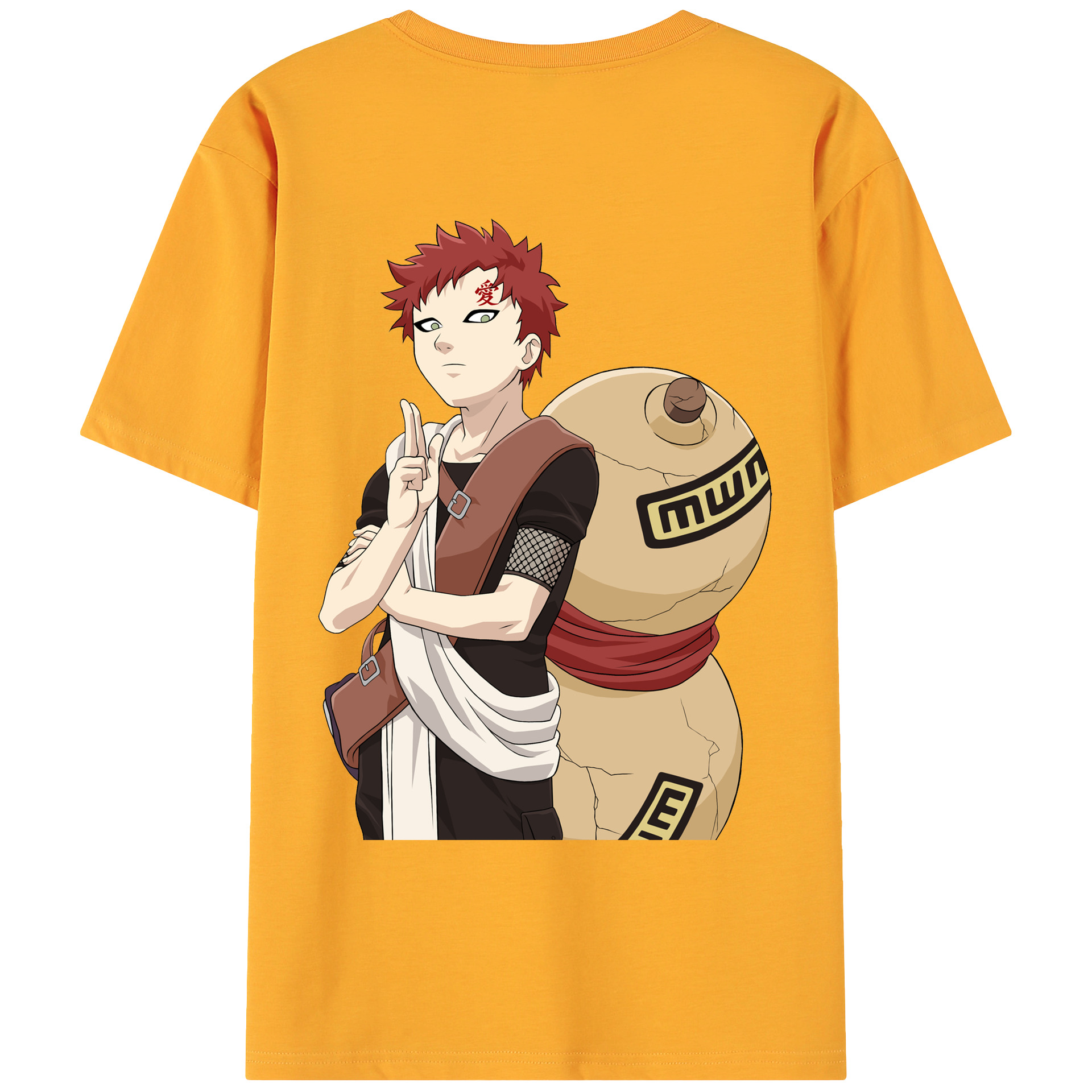 （画像用） NARUTO -ナルト- ガアラ Gaara 綿100％ メンズ半袖Tシャツ（バックプリント） 通気性