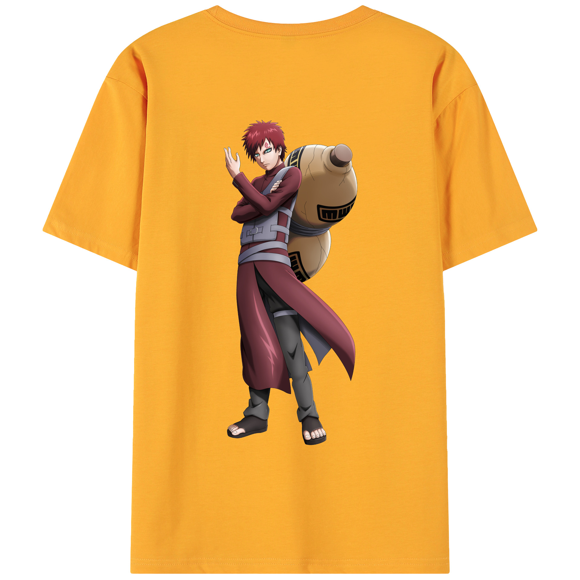 （画像用） NARUTO -ナルト- ガアラ Gaara 綿100％ メンズ半袖Tシャツ（バックプリント） 通気性