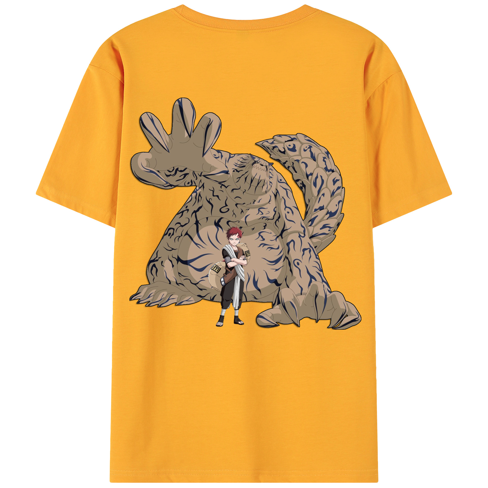 （画像用） NARUTO -ナルト- ガアラ Gaara 綿100％ メンズ半袖Tシャツ（バックプリント） 通気性