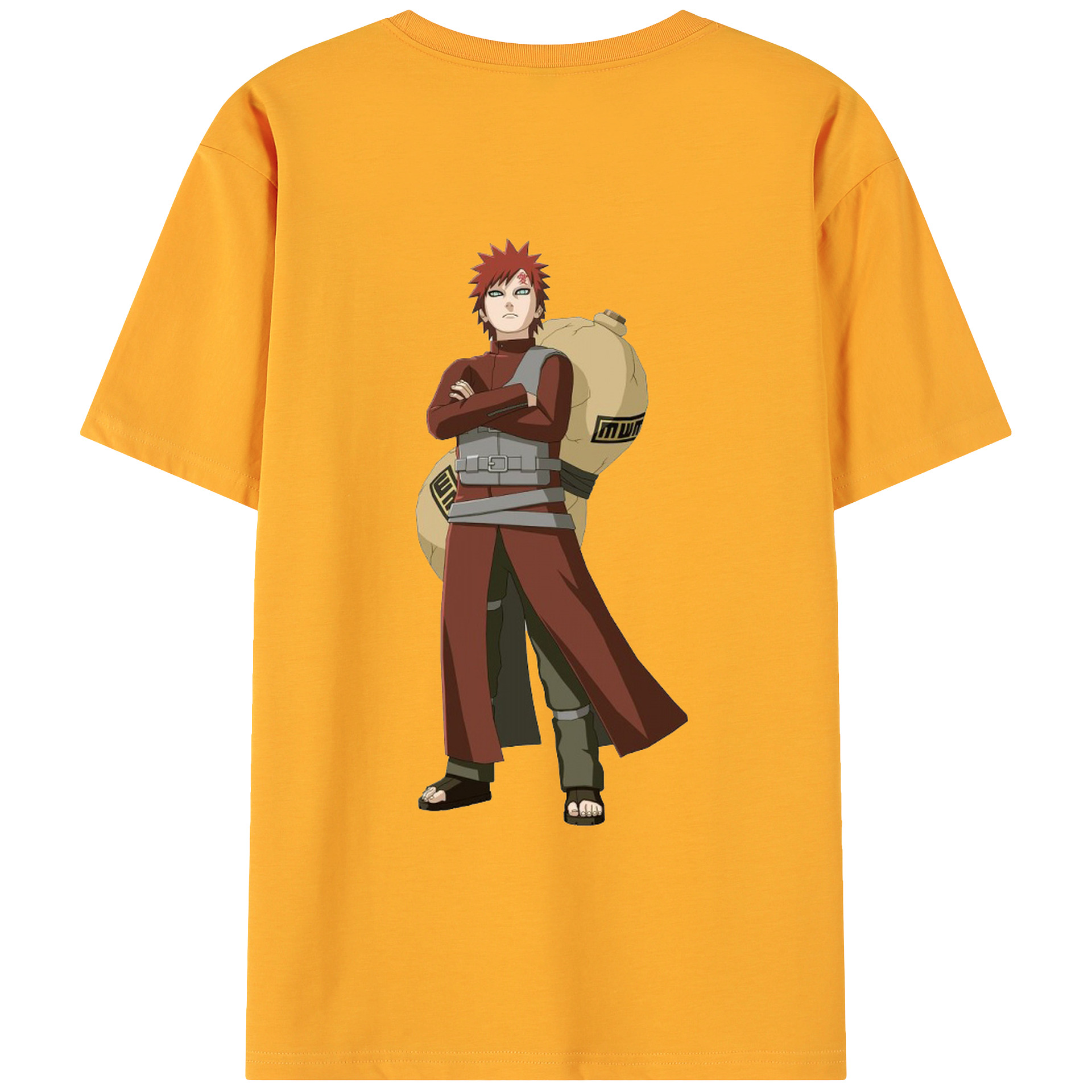 （画像用） NARUTO -ナルト- ガアラ Gaara 綿100％ メンズ半袖Tシャツ（バックプリント） 通気性