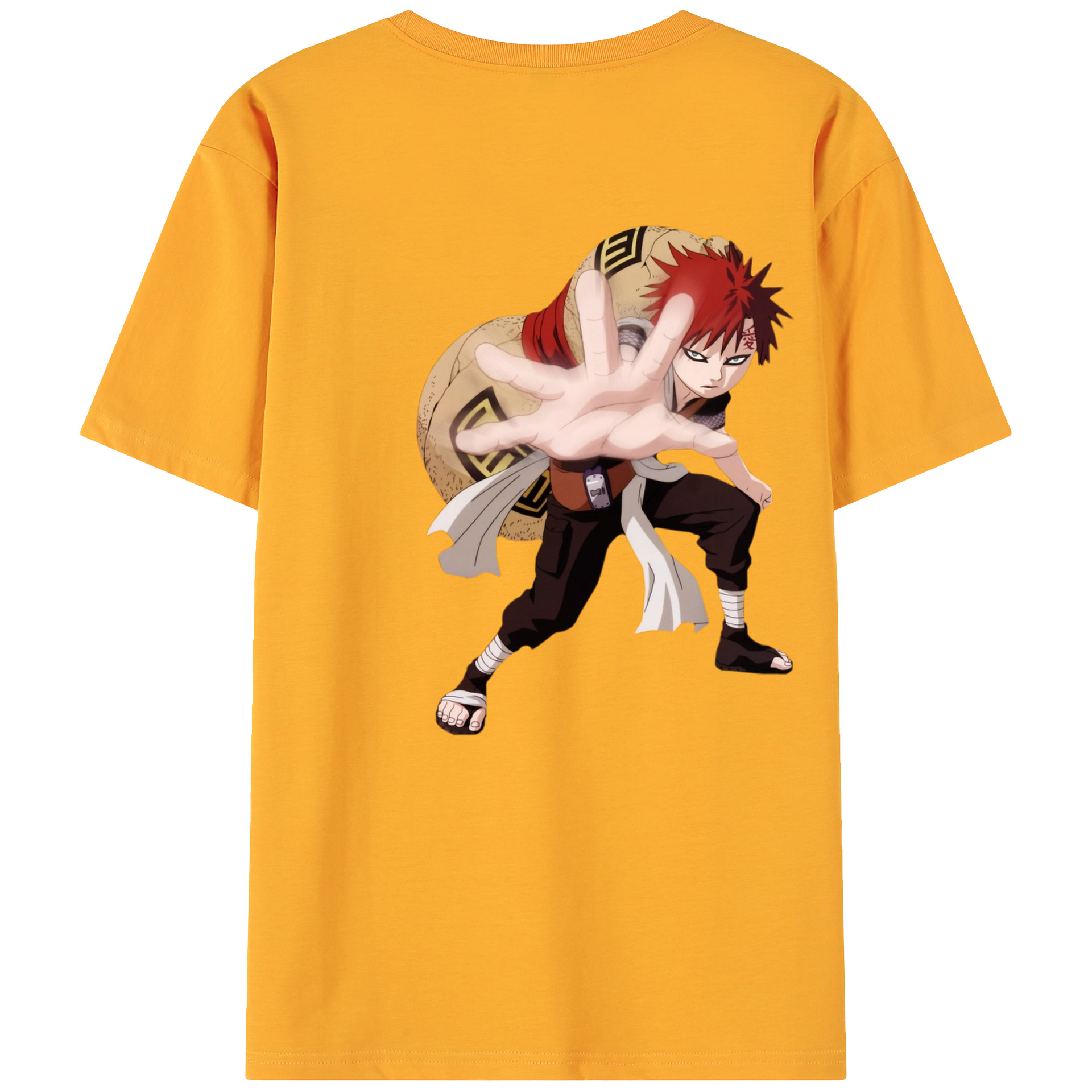 （画像用） NARUTO -ナルト- ガアラ Gaara 綿100％ メンズ半袖Tシャツ（バックプリント） 通気性