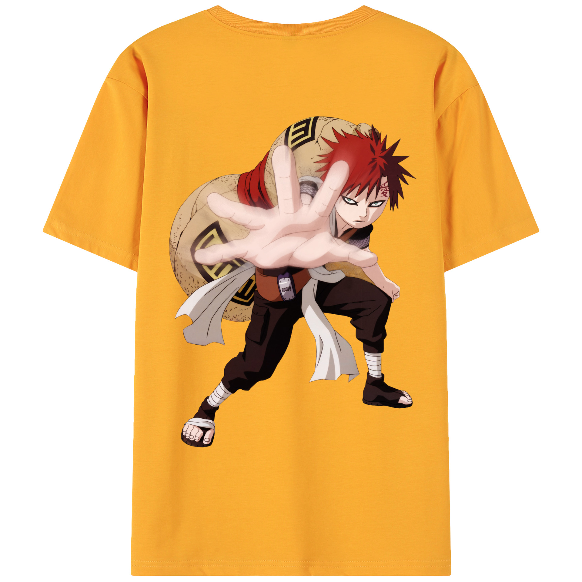 （画像用） NARUTO -ナルト- ガアラ Gaara 綿100％ メンズ半袖Tシャツ（バックプリント） 通気性