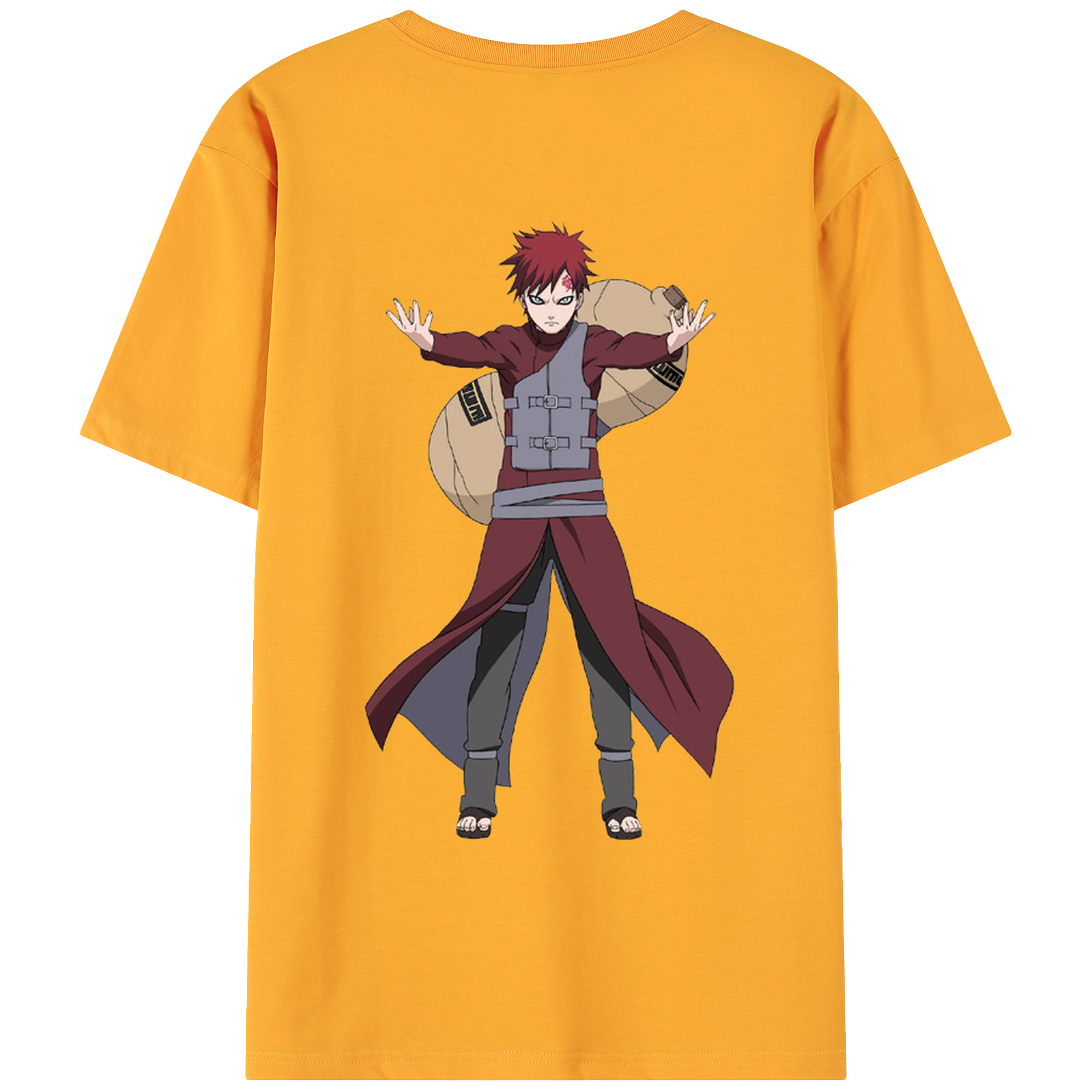 （画像用） NARUTO -ナルト- ガアラ Gaara 綿100％ メンズ半袖Tシャツ（バックプリント） 通気性