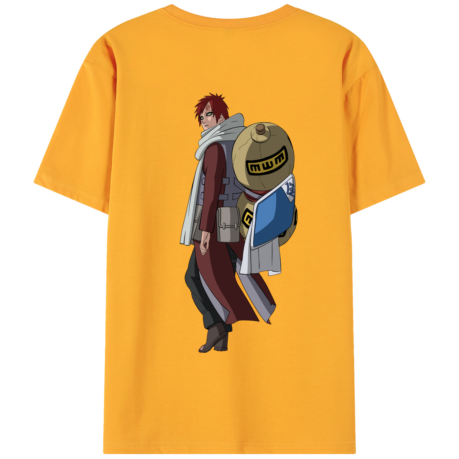 （画像用） NARUTO -ナルト- ガアラ Gaara 綿100％ メンズ半袖Tシャツ（バックプリント） 通気性