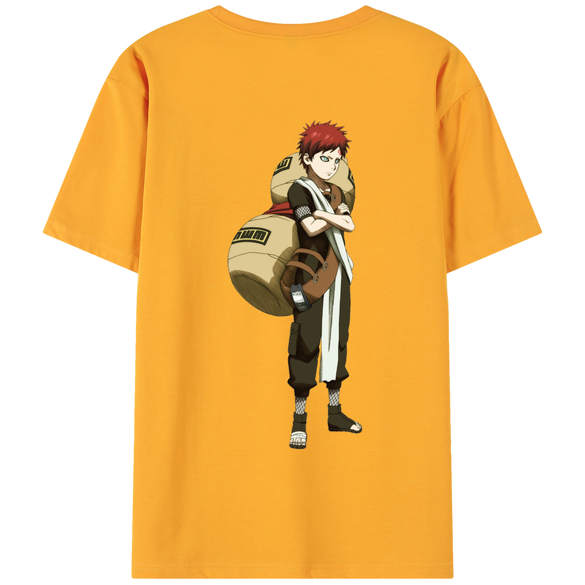 （画像用） NARUTO -ナルト- ガアラ Gaara 綿100％ メンズ半袖Tシャツ（バックプリント） 通気性