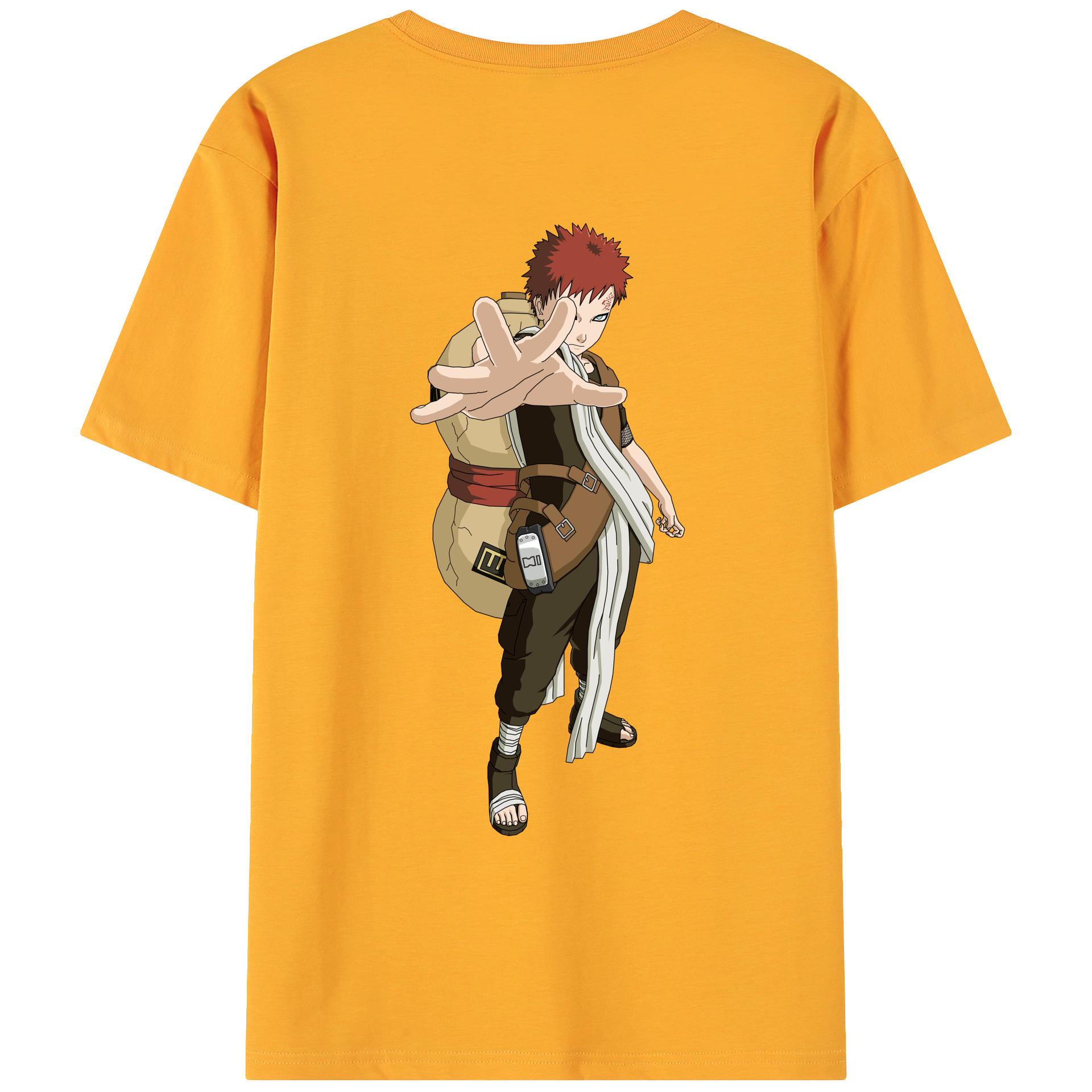 （画像用） NARUTO -ナルト- ガアラ Gaara 綿100％ メンズ半袖Tシャツ（バックプリント） 通気性