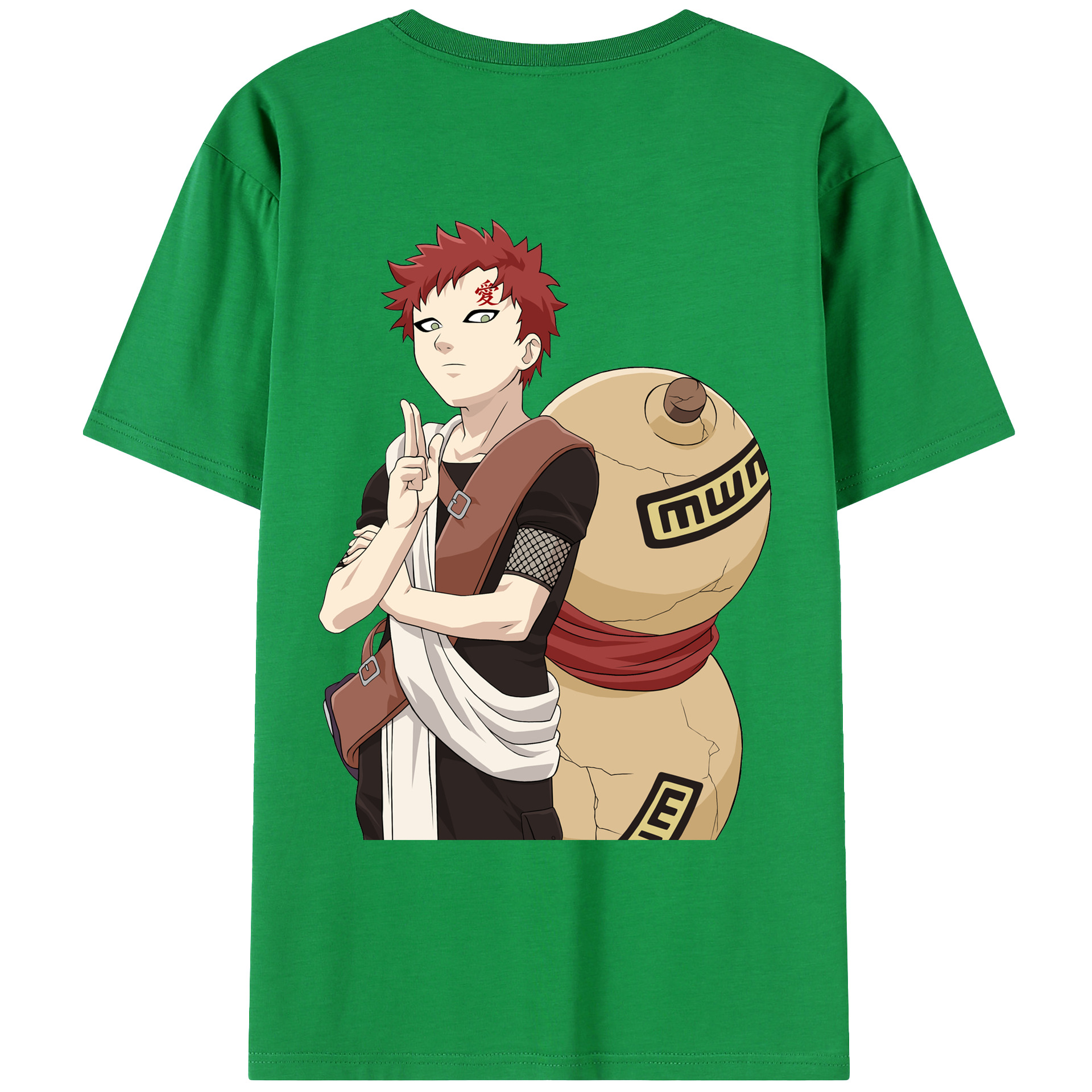 （画像用） NARUTO -ナルト- ガアラ Gaara 綿100％ メンズ半袖Tシャツ（バックプリント） 通気性